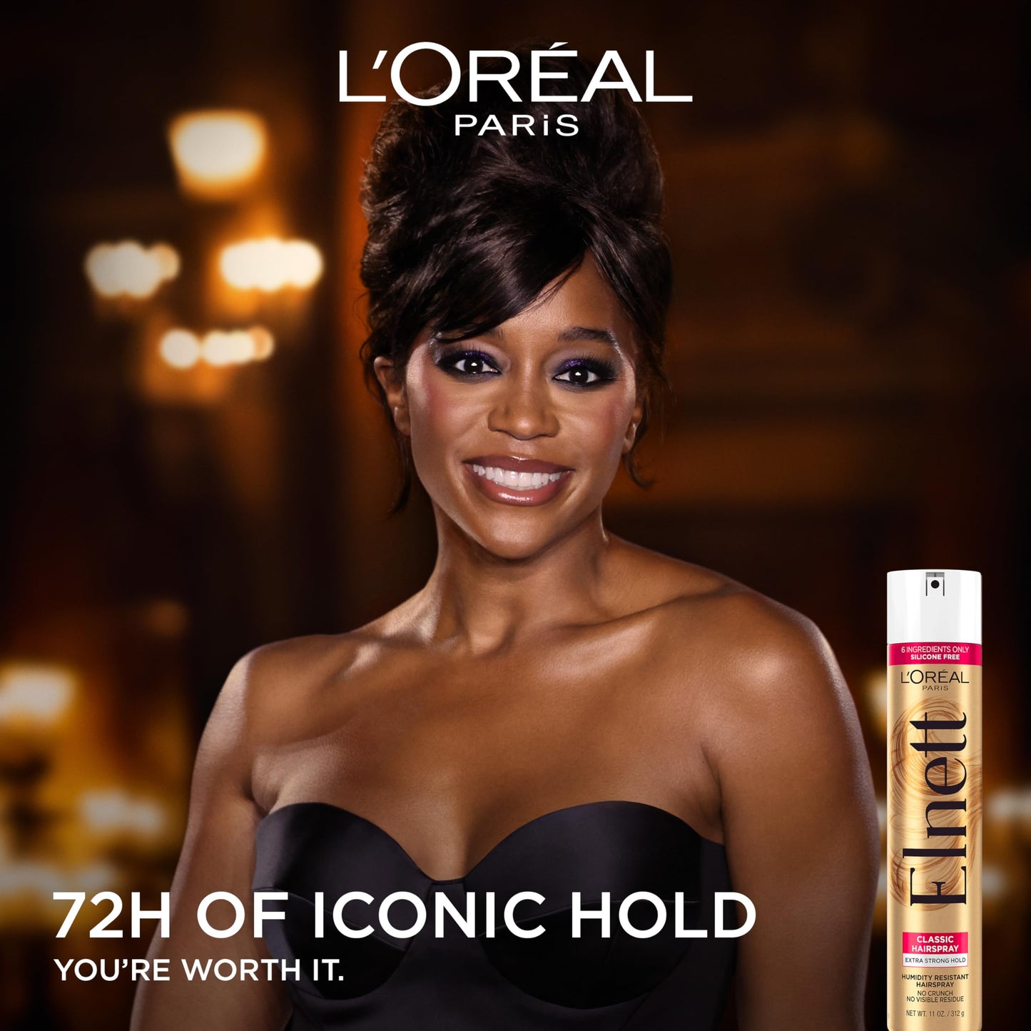 L'Oreal Paris Elnett Classic Hairspray, Suitable for Color Treated Hair, up to 72HR Extra Strong Hold Formula with Humidity Resistant Frizz Control