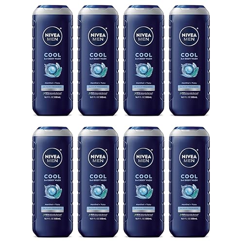 NIVEA FOR MEN Body Wash Cool 16.90 oz (Pack of 8)