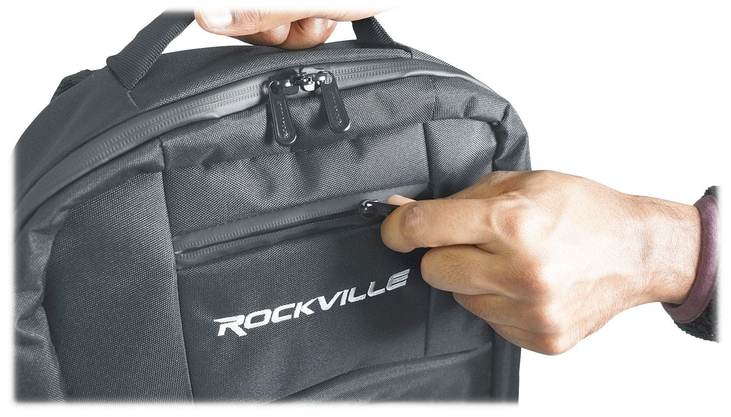 Rockville DJBP24 Rugged DJ Backpack, 11 Compartments, Fits Two 17" Laptops, YKK Zippers, Waterproof Track, Rubber Feet, for DJs, Musicians, and Producers