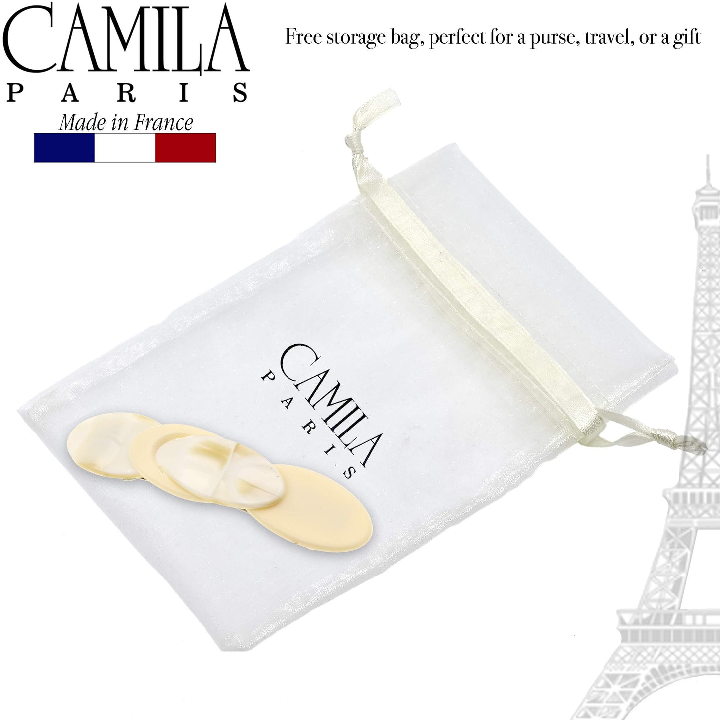 Camila Paris CP2337 French Hair Barrette Clip for Girls Handmade Cream Pearl, Metal Automatic Clasp Strong Hold Grip Hair Clips for Women, No Slip