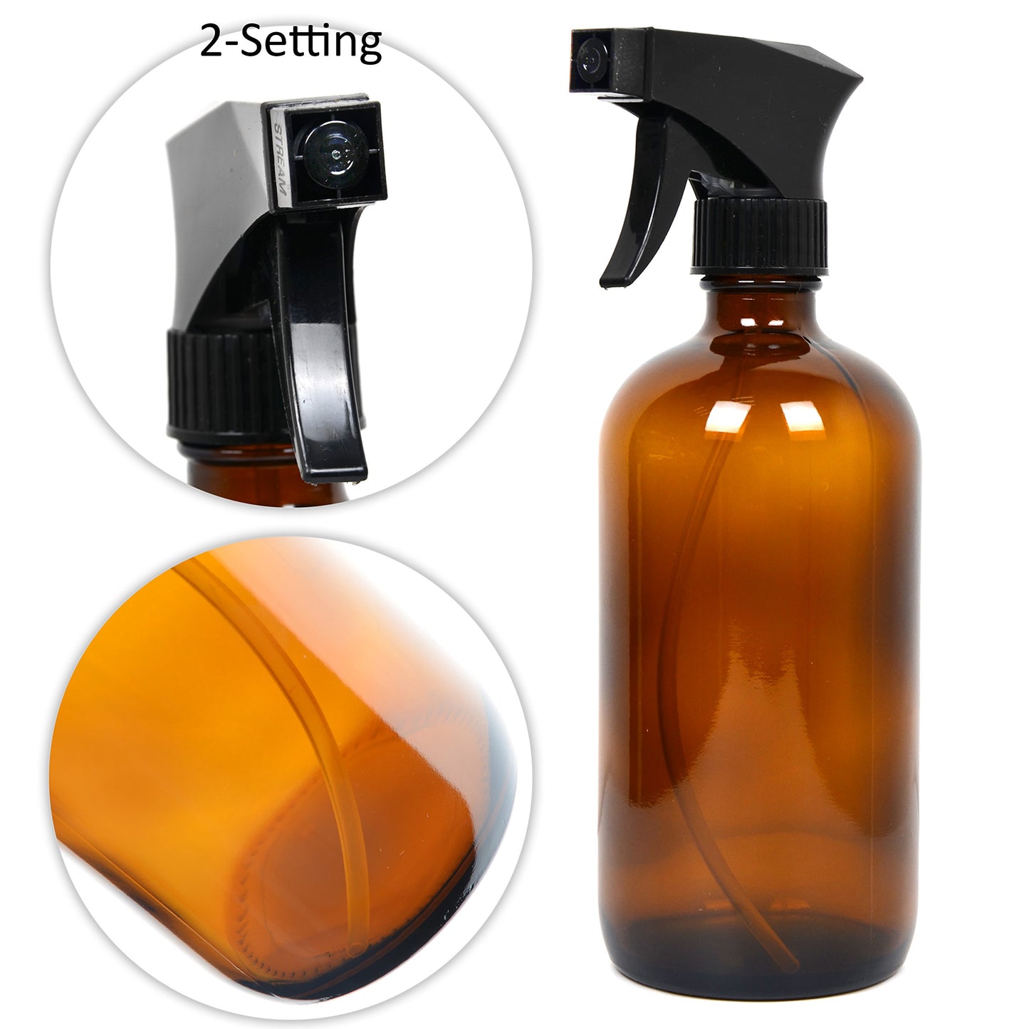 Youngever 5 Pack Empty Amber Glass Spray Bottles, 8 Ounce Refillable Container for Essential Oils, Cleaning Products, or Aromatherapy, Trigger Sprayer