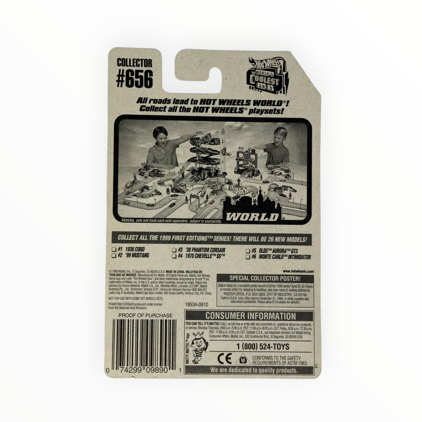 HOT Wheels Black '38 Phantom Corsair #656 1999 Gray interior First Editions Gray Logo White Wall 5 Spokes