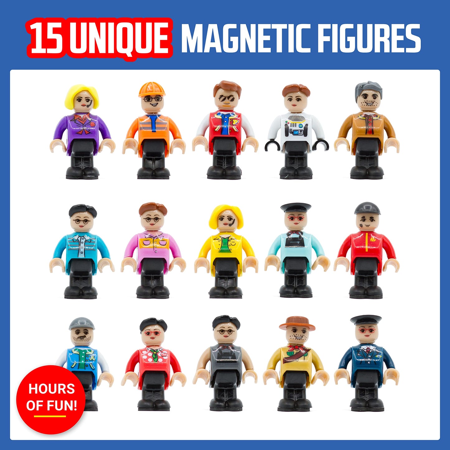 Playmags Magnetic Figures 15pc Set – Community Play People for Magnetic Tiles, STEM Learning Toys & Expansion Accessories Pack