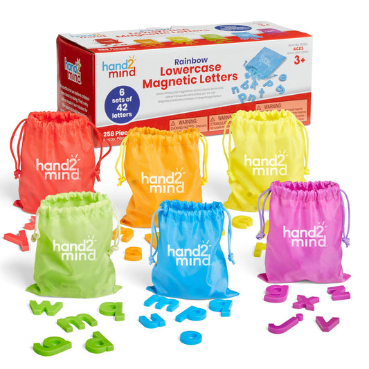 hand2mind Rainbow Lowercase Magnetic Letters – Set of 6 Plastic Alphabet Magnets for Kids, Classroom, Kindergarten Word Building & Learning
