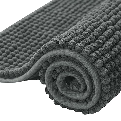 SUBRTEX Bathroom Rugs Chenille Bath Rug Soft Short Plush Bath Mat Soft Shower Mat Water Absorbent Shower Mat Quick Dry Machine Washable(Gray,16" x…