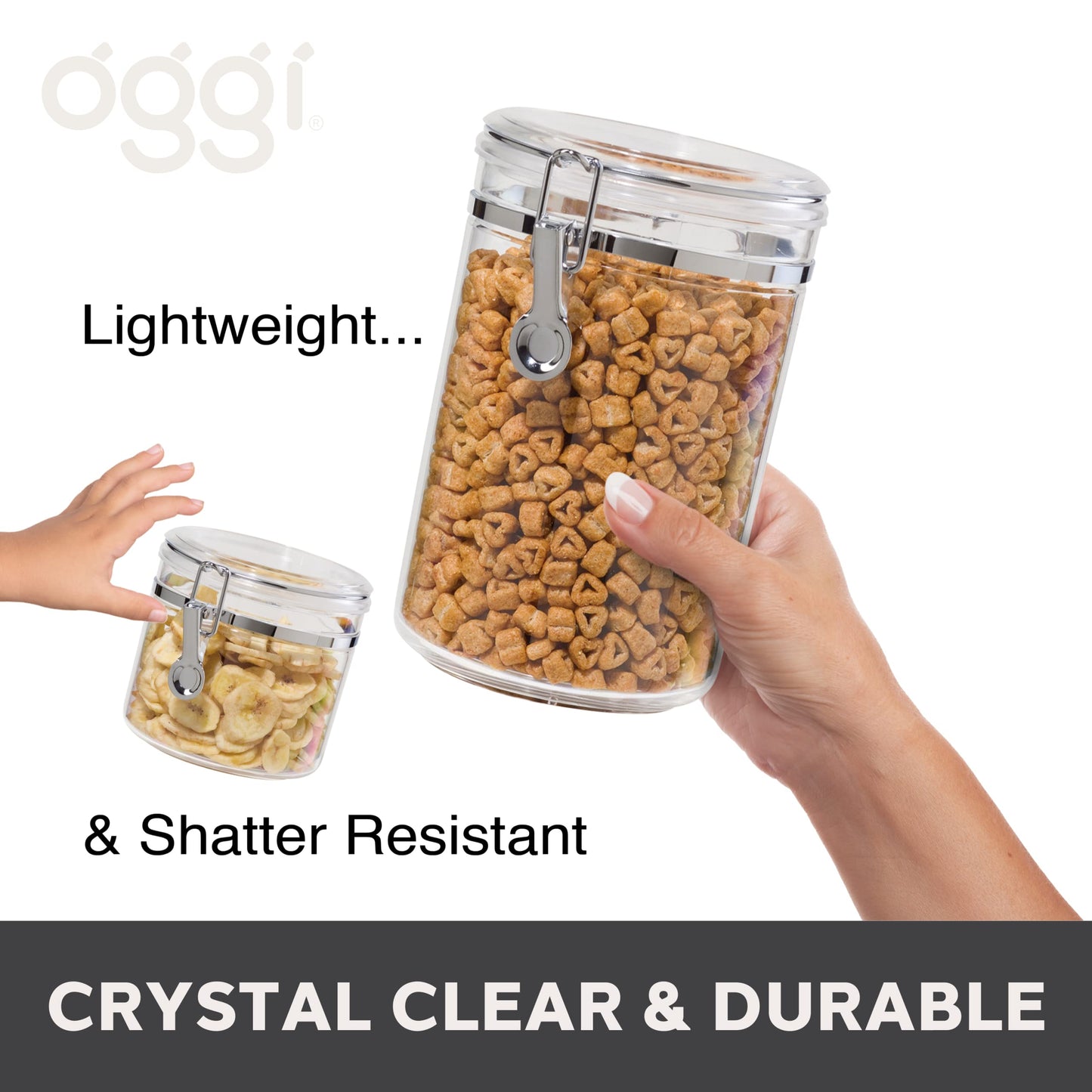Oggi 4pc Clear Canister Set with Clamp Lids & Spoons - Airtight Food Storage Containers, Ideal for Kitchen & Pantry Storage of Bulk, Dry Food…