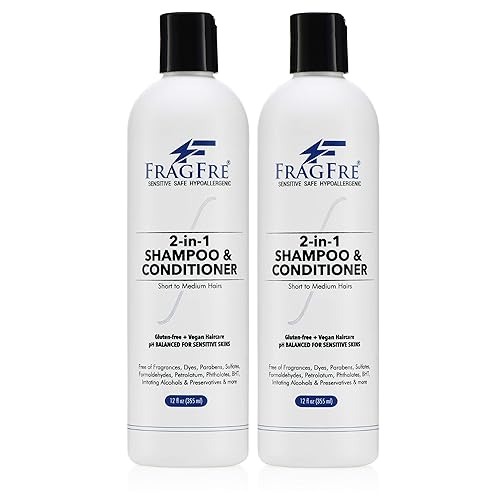 FRAGFRE 2 in 1 Shampoo and Conditioner 12 oz (2-Pack Gift Set) - Fragrance Free Conditioning Shampoo for Short to Medium Hairs - Color Safe - Sulfate