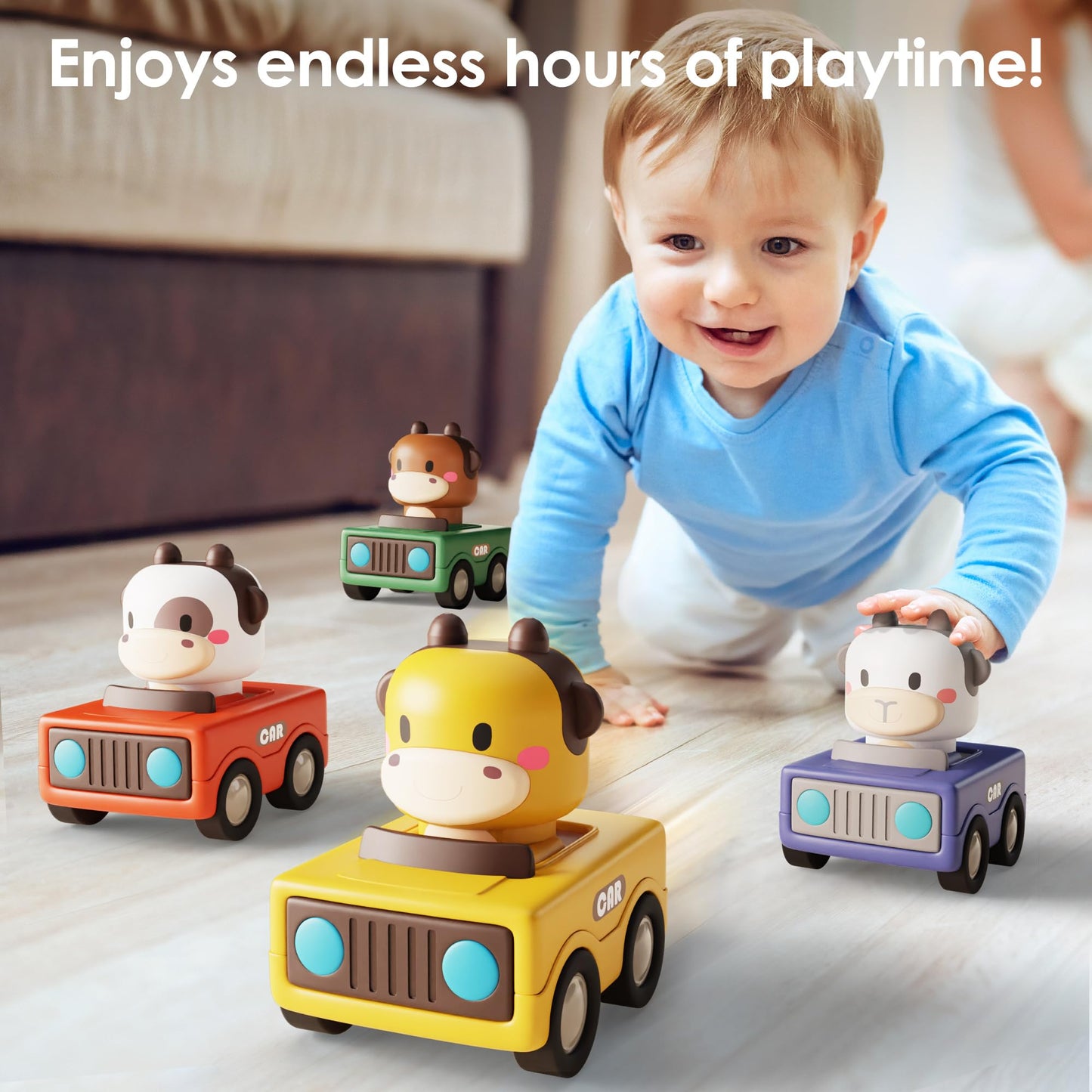 iPlay iLearn Press & Go Car Toys for Toddlers, Baby Push Friction Animal Cars, Infant Play Vehicles, 1st Birthday Gifts Ages 1-3