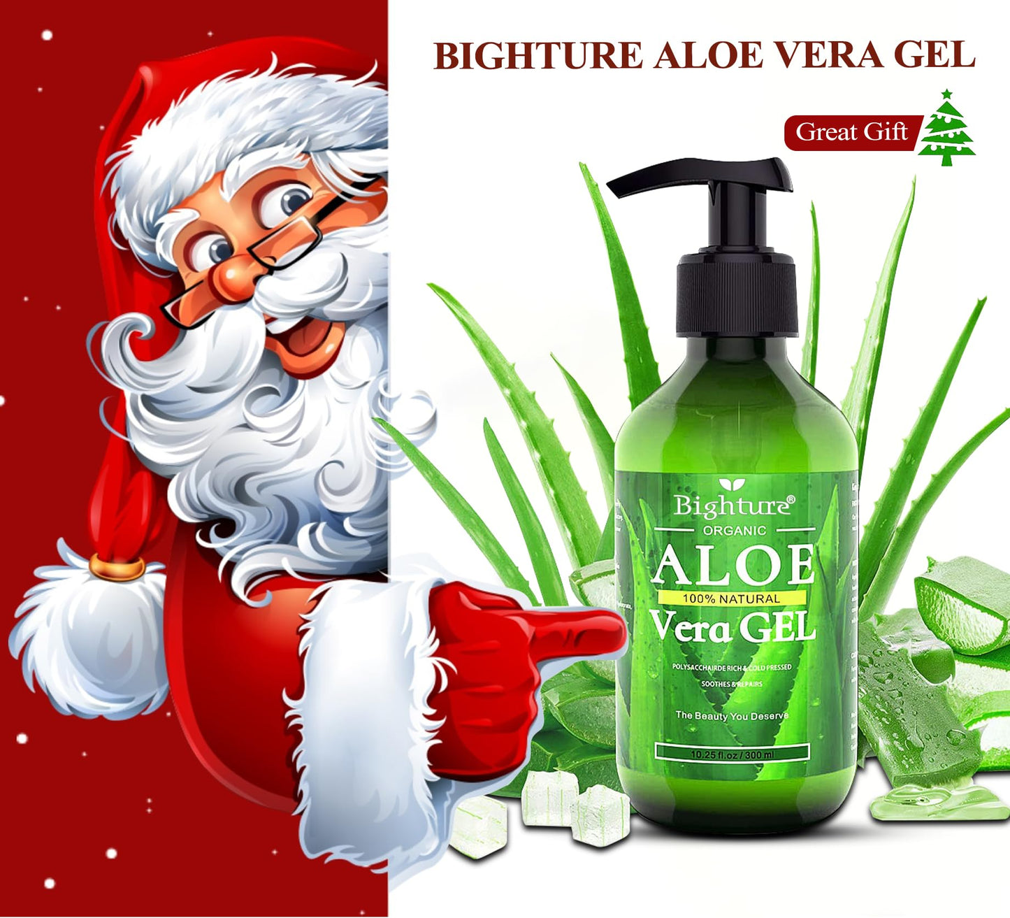 BIGHTURE Aloe Vera Gel, 100% Aloe Vera from Freshly Cut Aloe Leaves, Skin Care for Deeply & Rapidly Soothing, Firming, After Shave, Sunburn Relieve