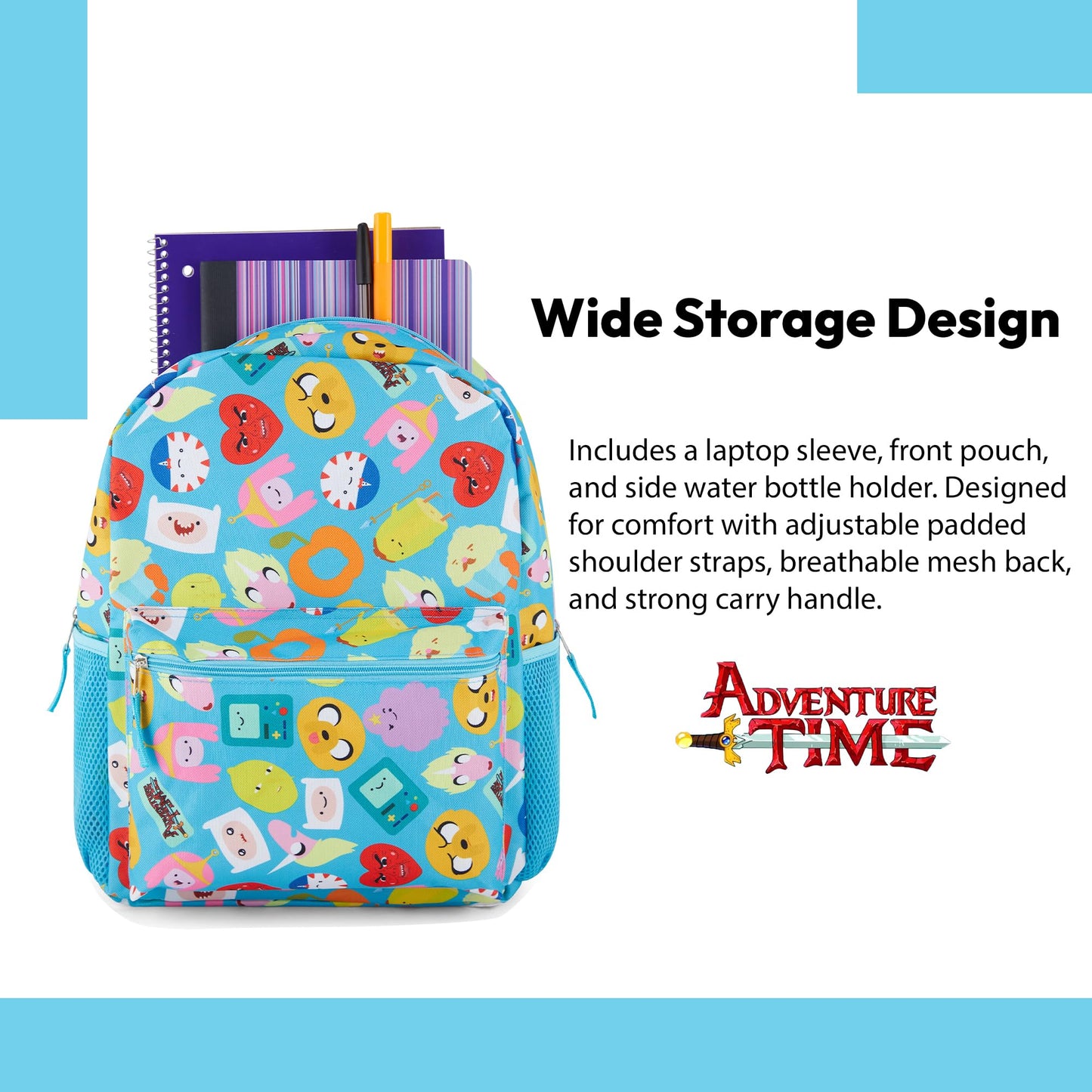 Adventure Time Classic Cartoon Backpack: Fin and Jake Allover Print Backpack by Cartoon Network - Light Blue