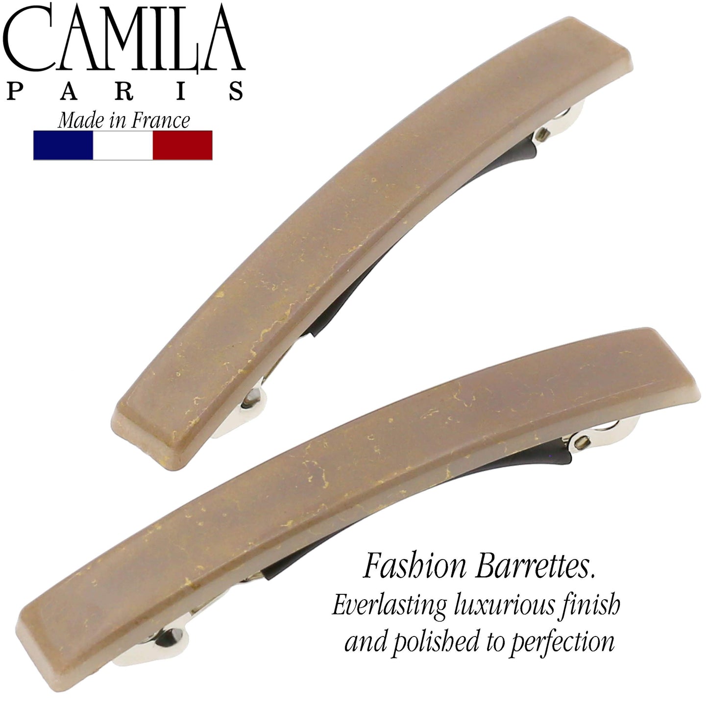 Camila Paris CP3074 French Hair Barrette Clip for Girls, Set of 2 Beige Rubberized Metal Clasp Strong Hold Grip Hair Clips for Women, No Slip Durable
