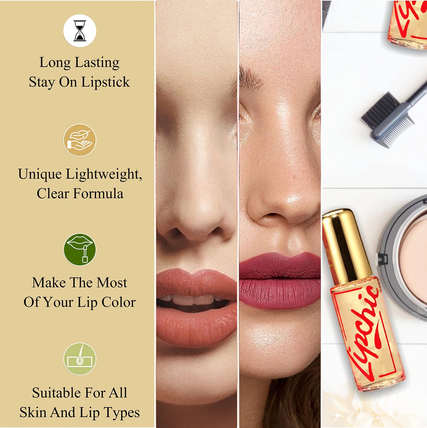 Ella International Lip Chic - 3-Pack All-Day Lipstick Sealer, Smudge-Proof & Long-Lasting, 0.25 oz Each