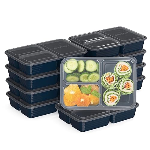 Bentgo Prep - 20-Piece 3-Compartment Reusable Meal Prep Containers with Lids, PFAS & BPA Free Materials, Durable, Microwave, Freezer, & Dishwasher…
