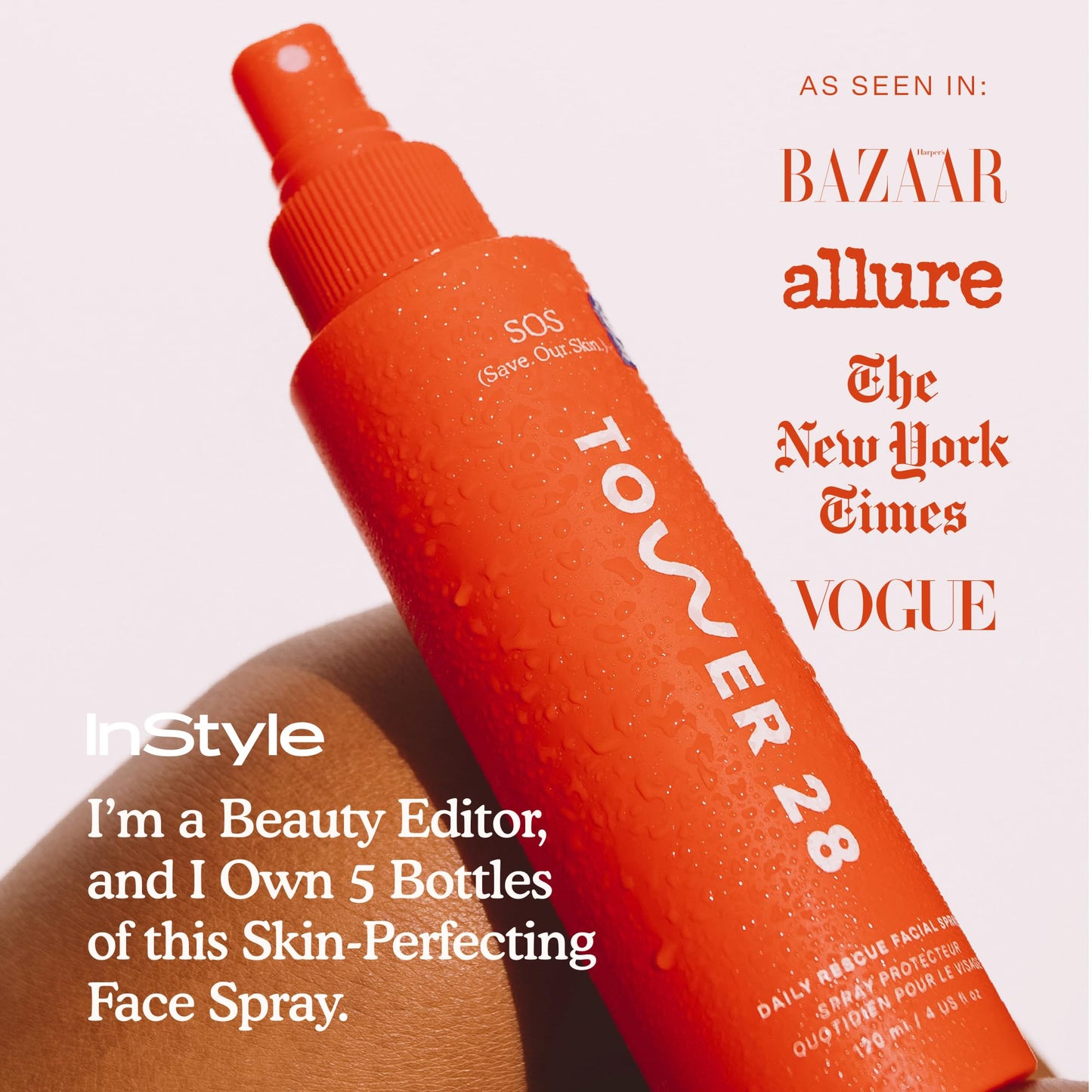 Tower 28 SOS Daily Rescue Facial Spray 4 oz – Hypochlorous Acid Toner for Sensitive Skin, Reduces Redness & Breakouts, Soothing Face Spray