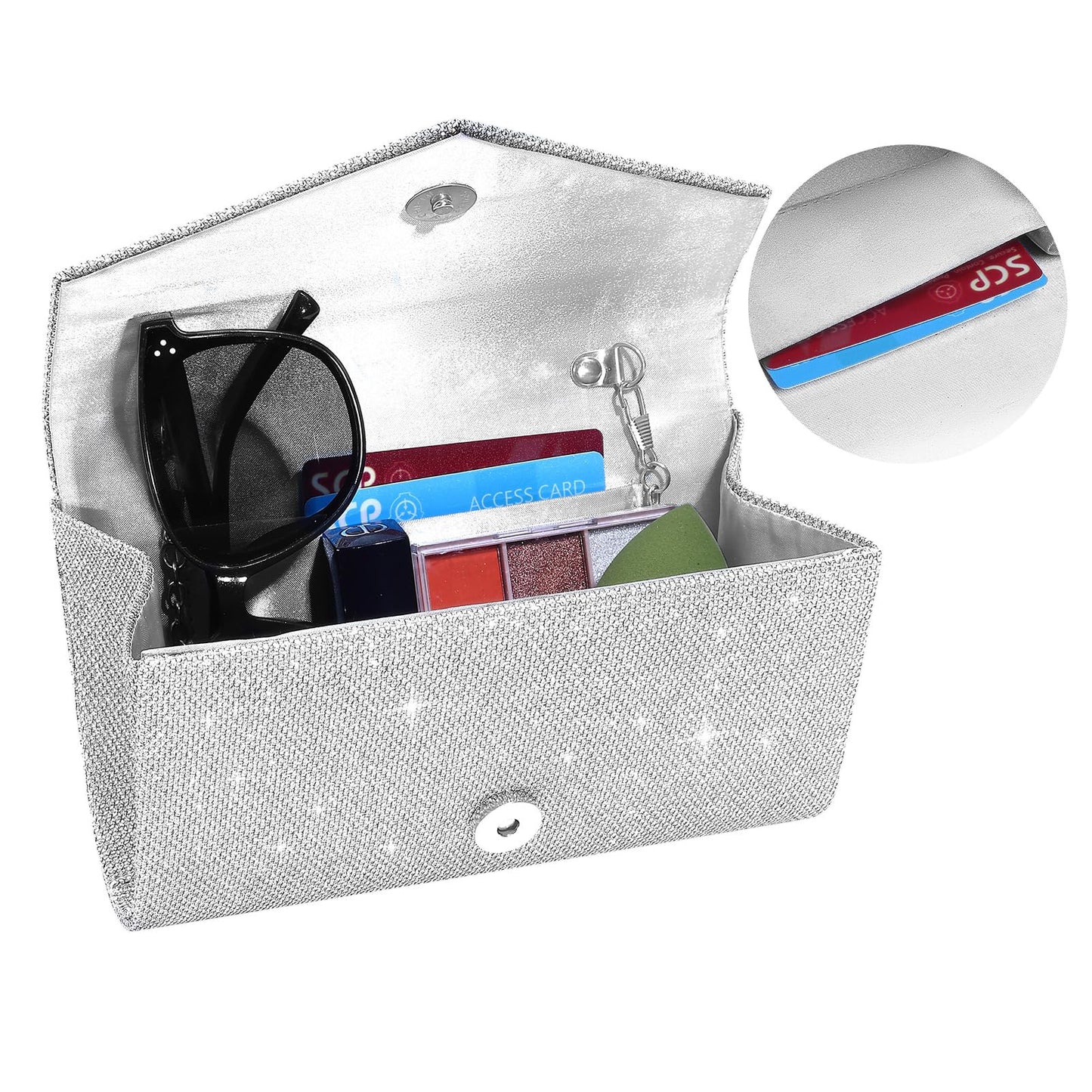 CurvChic Clutch Purses for Women Evening Bag Rhinestone Handbag Party Wedding Bridal Prom Purse Crossbody Shoulder Bag(Sliver)