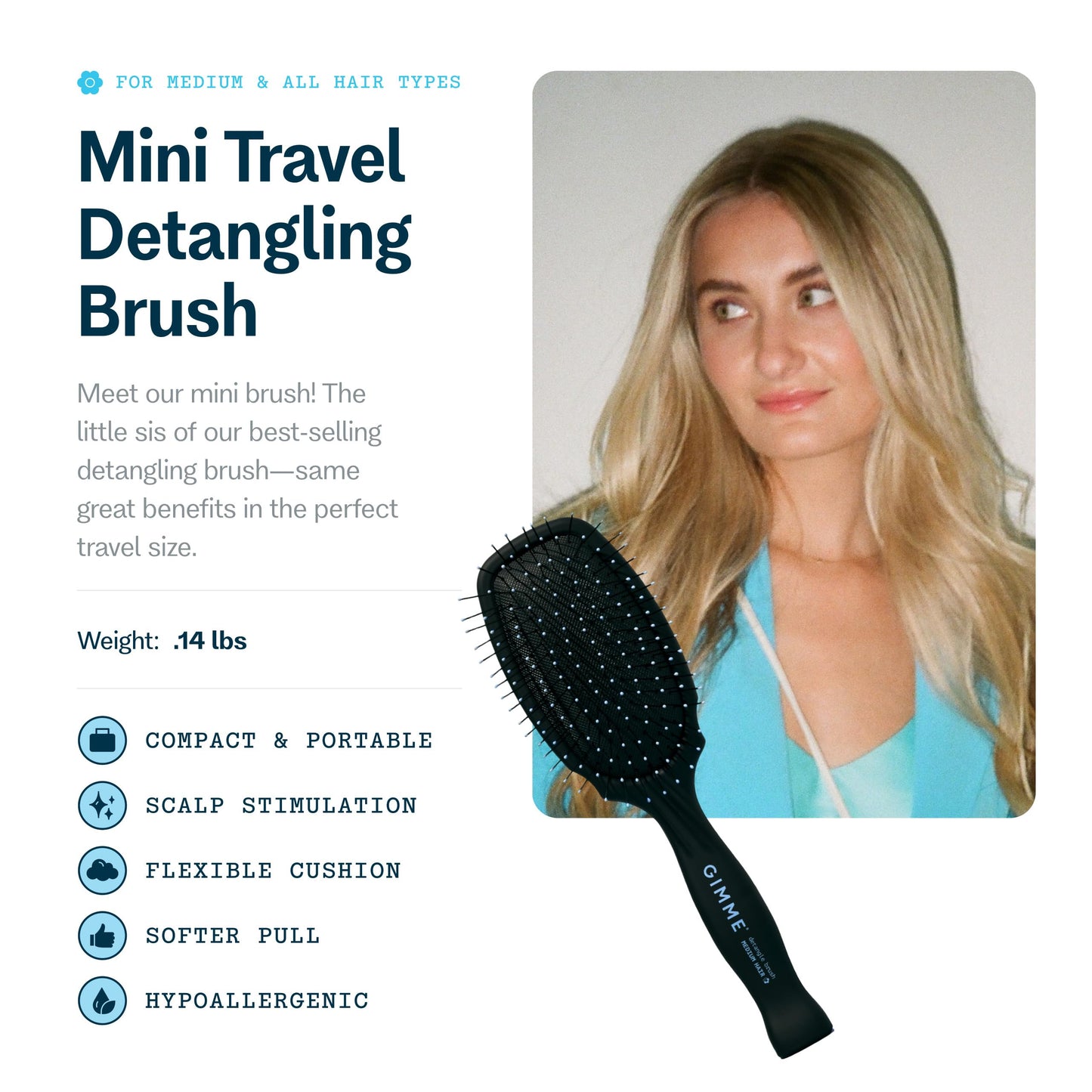 Gimme Beauty - Medium Hair Brush - Damage-Free Detangling Hair Brush - Soft Bristle Brush with Anti-Static & Heat Resistant Nylon Bristles