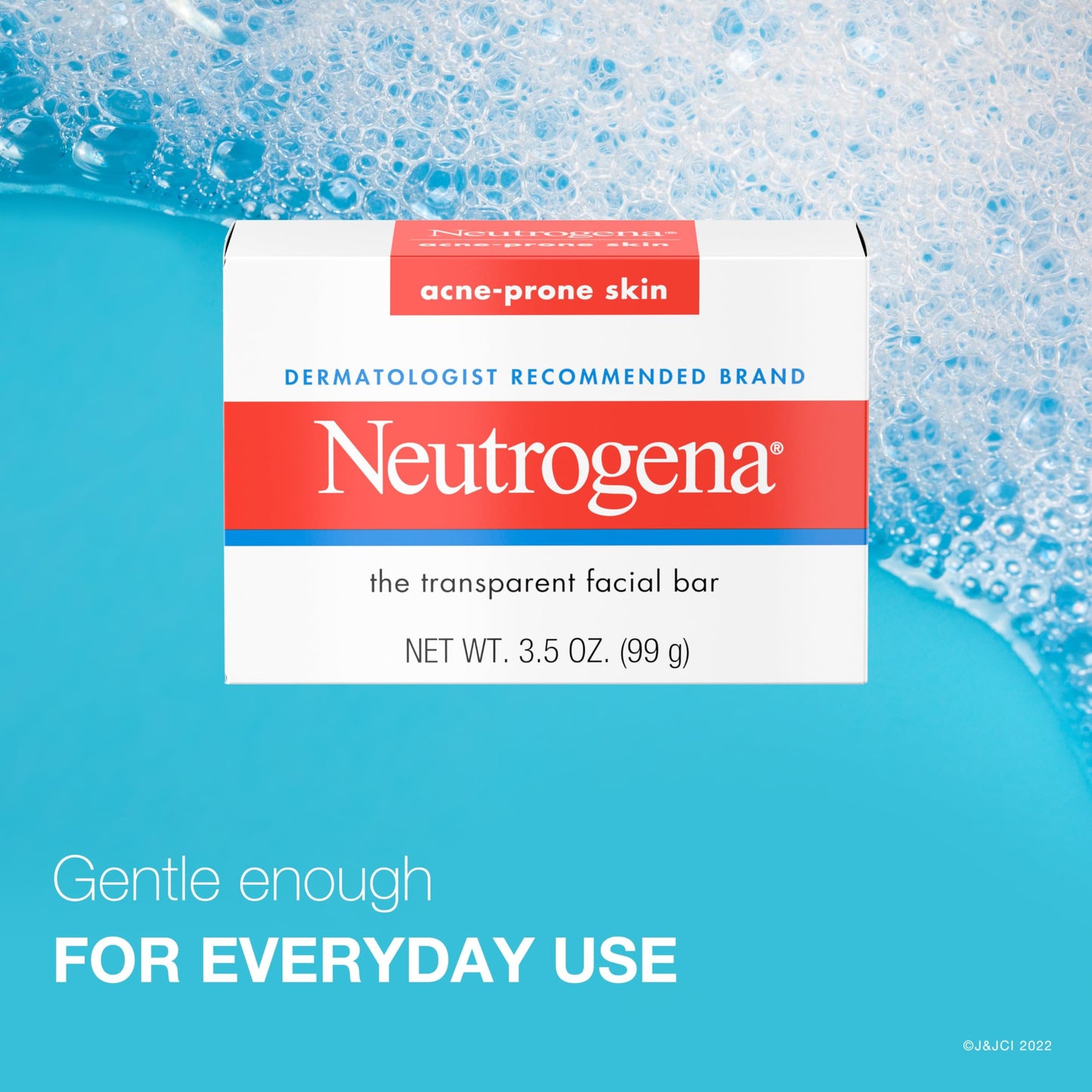 Neutrogena Facial Cleansing Bar for Acne-Prone Skin, Gentle Non-Medicated Daily Cleanser, Non-Comedogenic Transparent Soap with Glycerin, No Dyes or