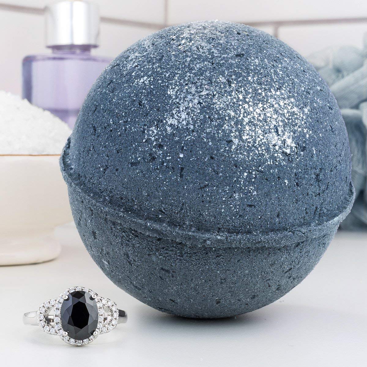 Bauble Bomb's Midnight Sapphire Jewelry Surprise Deluxe X Large 9 oz Bath Bomb Fizzies Made in USA, Cruelty Free! Ring Size 07