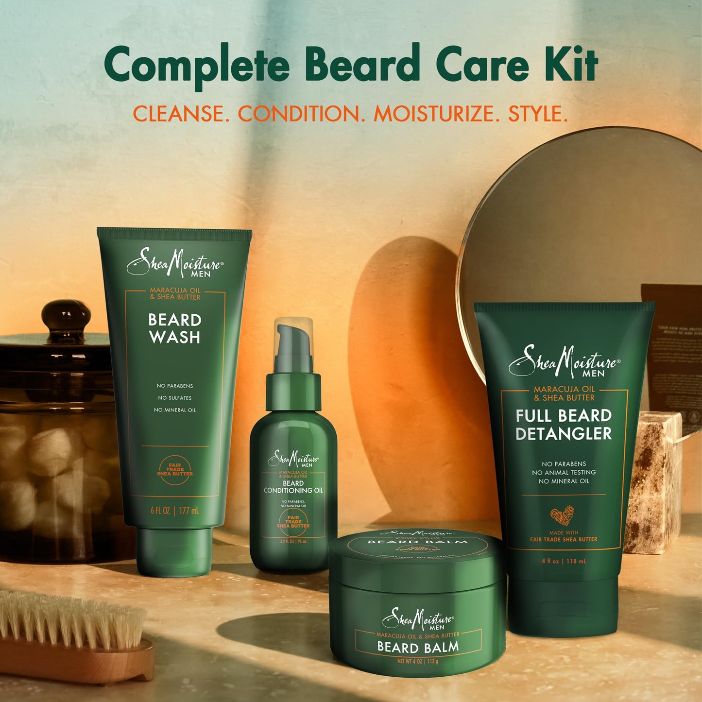 SheaMoisture Beard Kit for Men - Beard Wash, Conditioning Beard Oil, Full Beard Detangler + Beard Balm with Shea Butter & Maracuja Oil, Gifts for Men