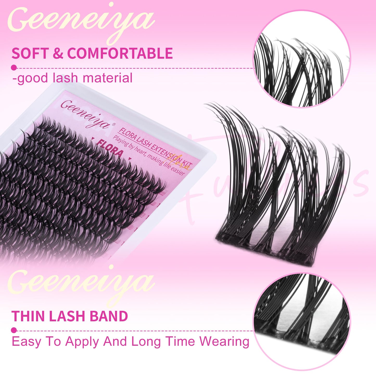 Geeneiya FLORA Lash Clusters, 8-18MM Wispy Eyelash Clusters, Natural Cluster Lashes for Beginners, Waterproof Cluster Eyelash Extensions DIY Lashes Beauty and Personal Care Geeneiya