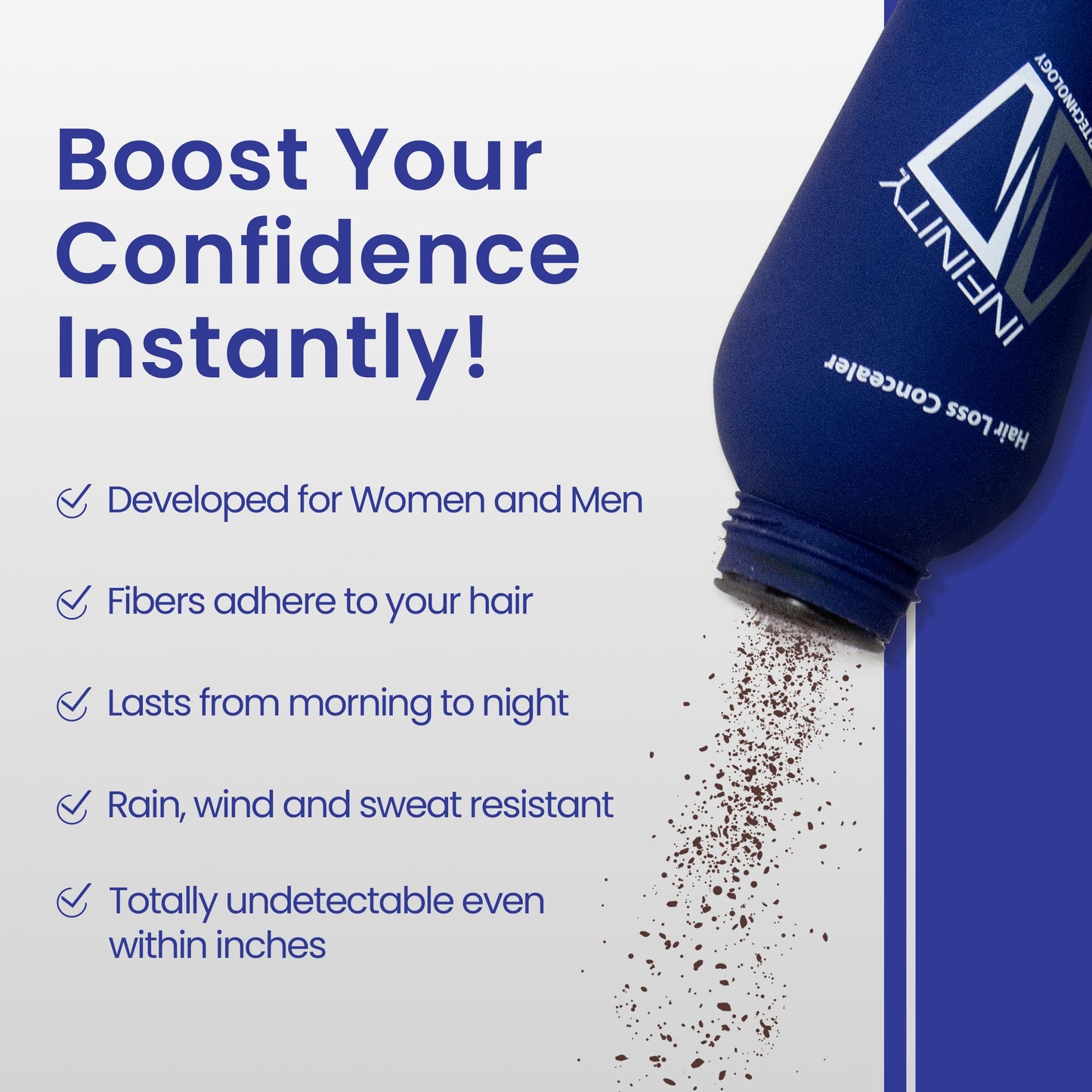 INFINITY Hair Fibers Medium Brown for Thinning Hair for Women & Men - 100% Undetectable Hair Building Fiber Powder - Conceal Hair Loss in 15 Seconds