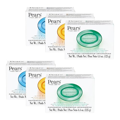 Pears Variety 6 Pack - Pure and Gentle Bar Soap with Glycerin - Includes Lemon Flower, Mint Extracts, and Amber - Soap Bar for Women and Men - 6 pc