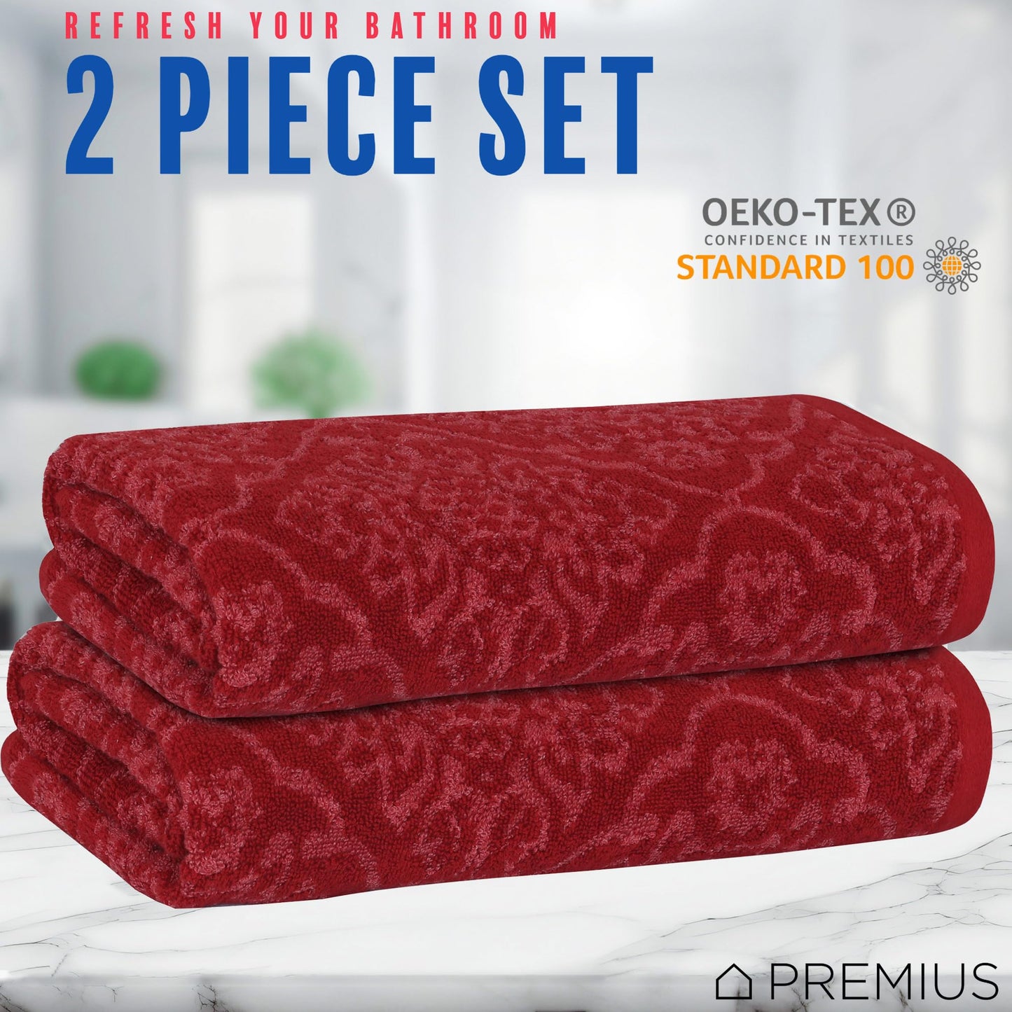 PREMIUS 2 Pack Damask Hand Towel, Bath Towel, and Bath Sheet Towel, 100% Cotton Yarn Dyed, Lux Drying Experience, Great for Hands and Body, Perfect…