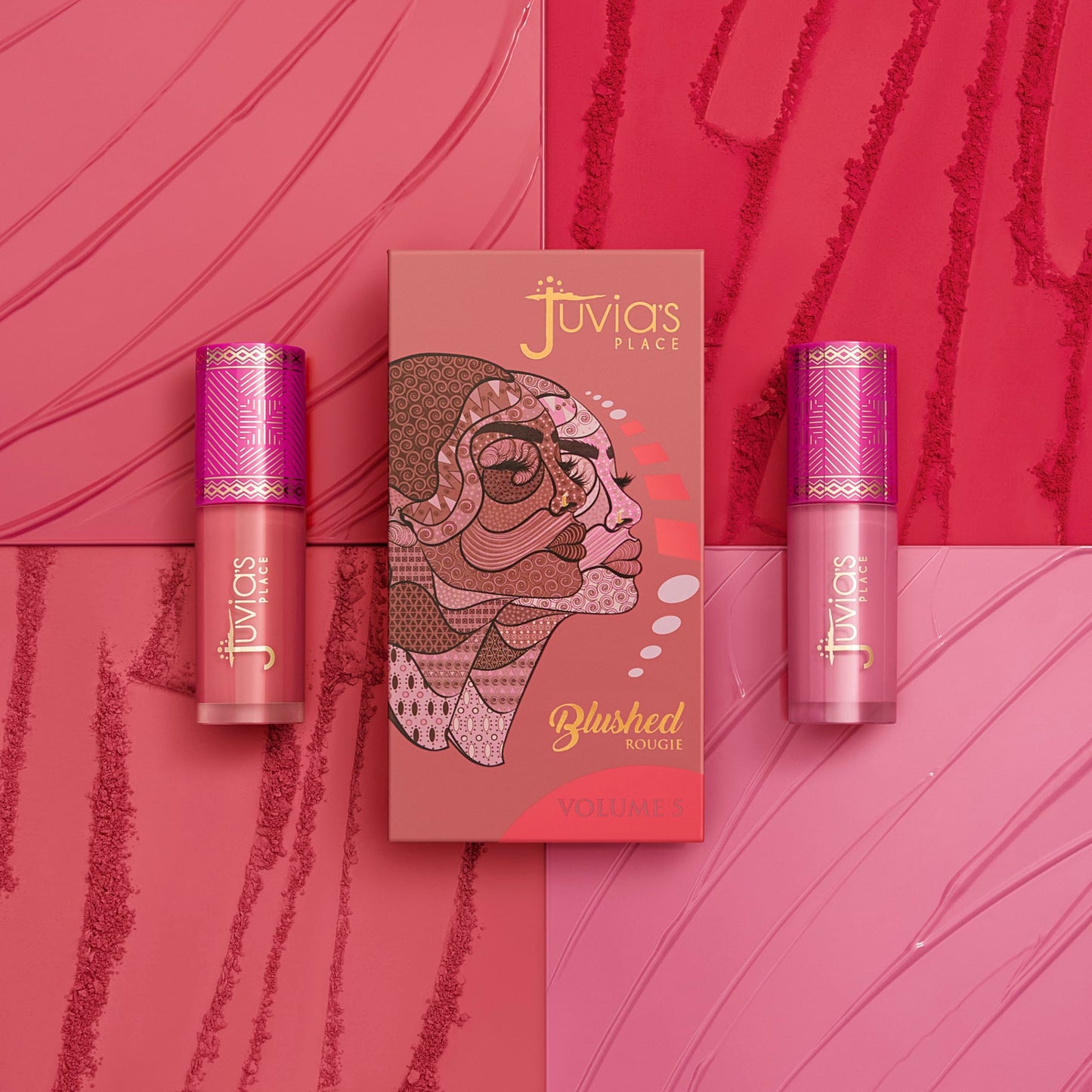 Juvia's Place Blushed Duo Blush Volume5 - Two Tone Pigmented Buildable Pressed Mineral Powder - Rosy Natural Cheeks Matte Fresh Finish for All Skin