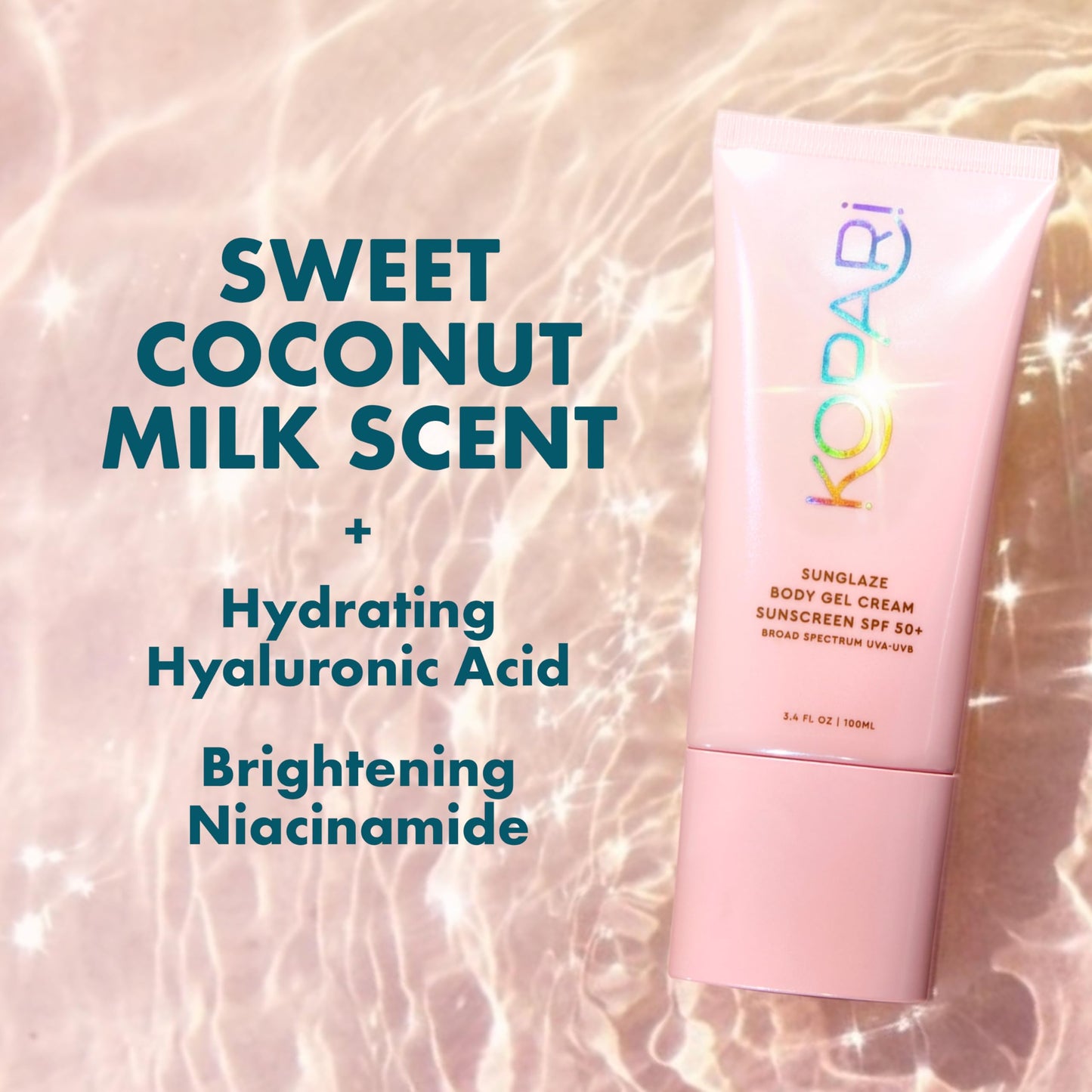 Kopari Sunglaze Body Gel Cream Sunscreen SPF 50+ | Broad-Spectrum Body Sunscreen with Hyaluronic Acid & Coconut Oil | Lightweight, Non-Greasy, Glowing