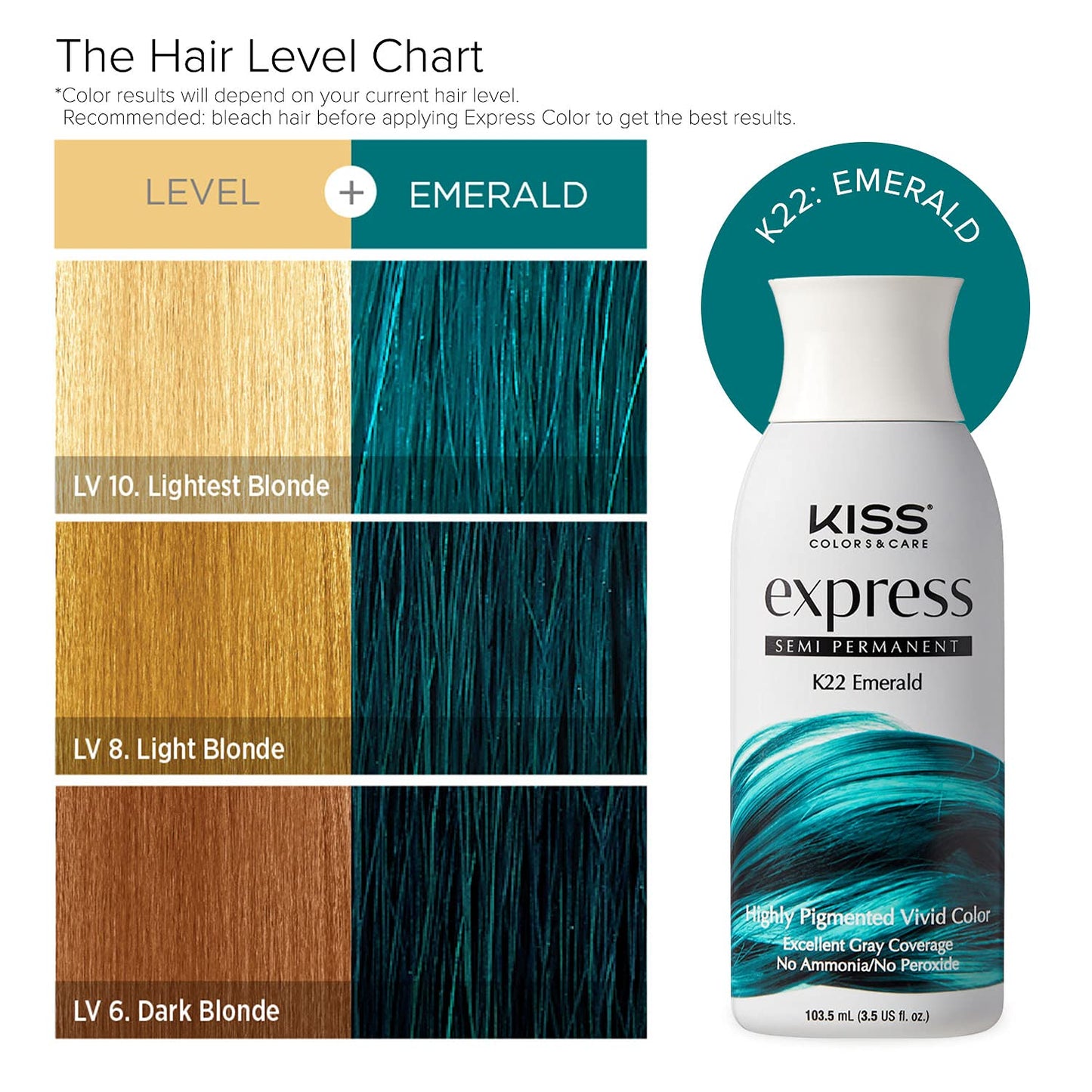 Kiss Express Semi-Permanent Hair Color 100mL (3.5 US fl.oz) (1 Count, Emerald)
