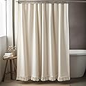 TURKIO Linen Shower Curtain Boho Beige Shower Curtains for Bathroom Thick Fabric Shower Curtain with Tassels Neutral Shower Curtains Rustic Farmhouse…