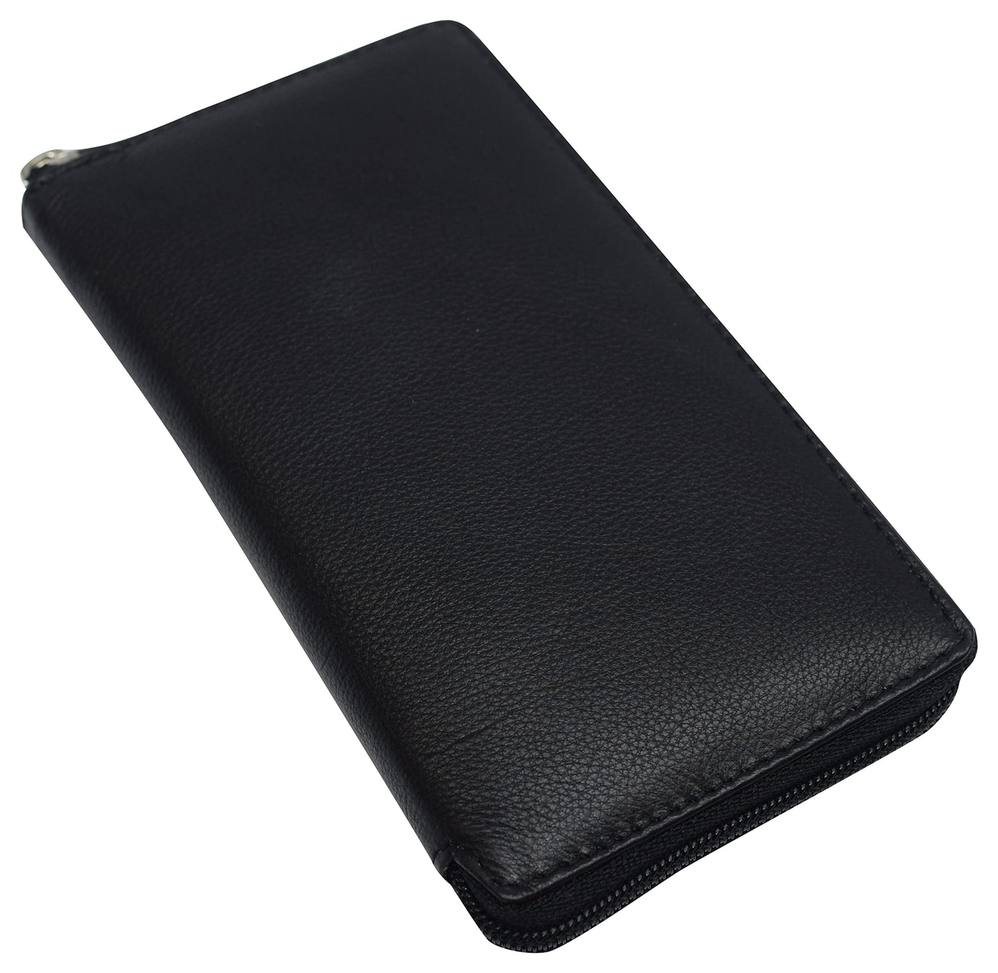MARSHAL Genuine Leather Checkbook Cover Zippered (RFID Black)