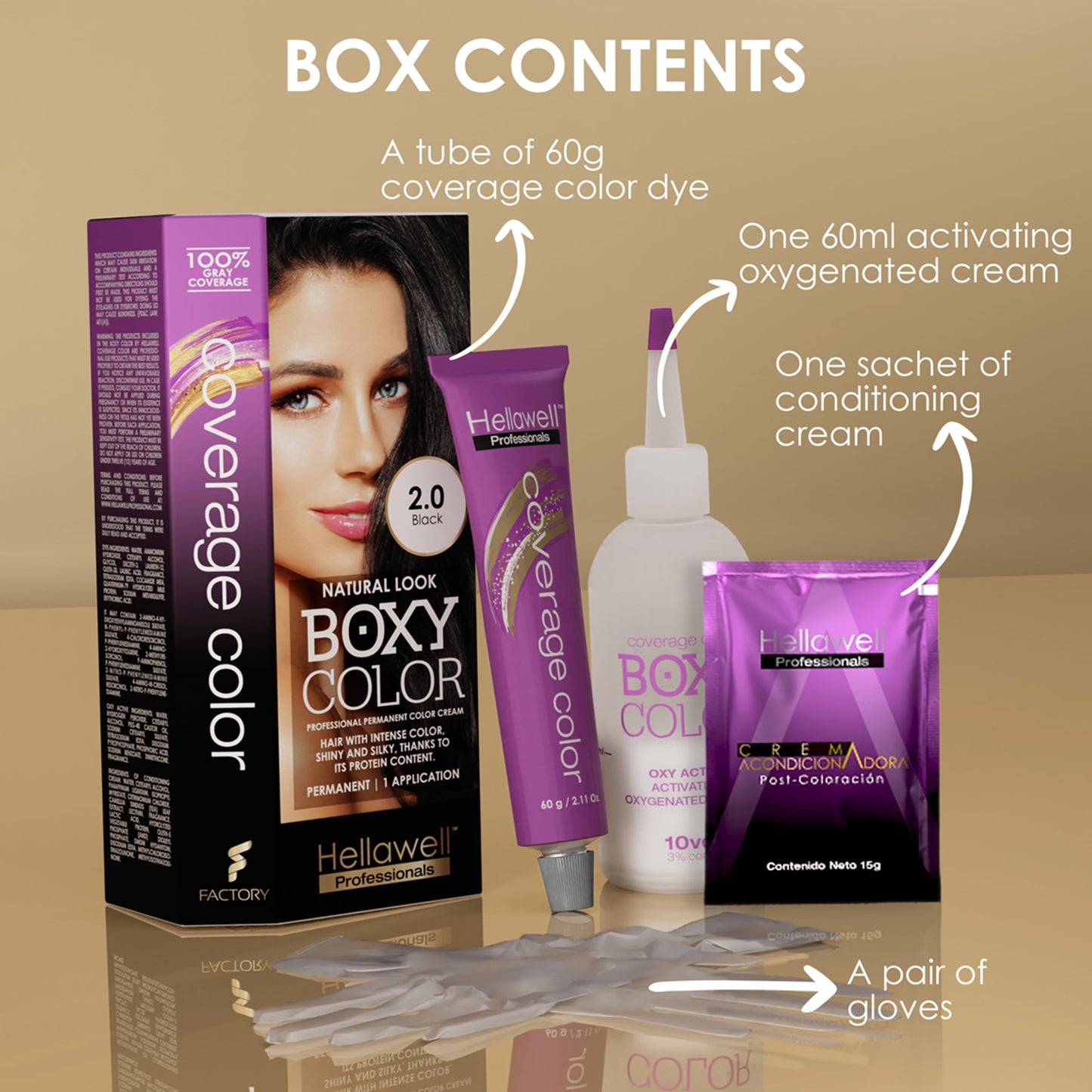 BOXY COLOR Coloring kit professional, permanent color cream hair dye with Vegetal Protein to get Hair with intense color shiny and silky. 100% Gray