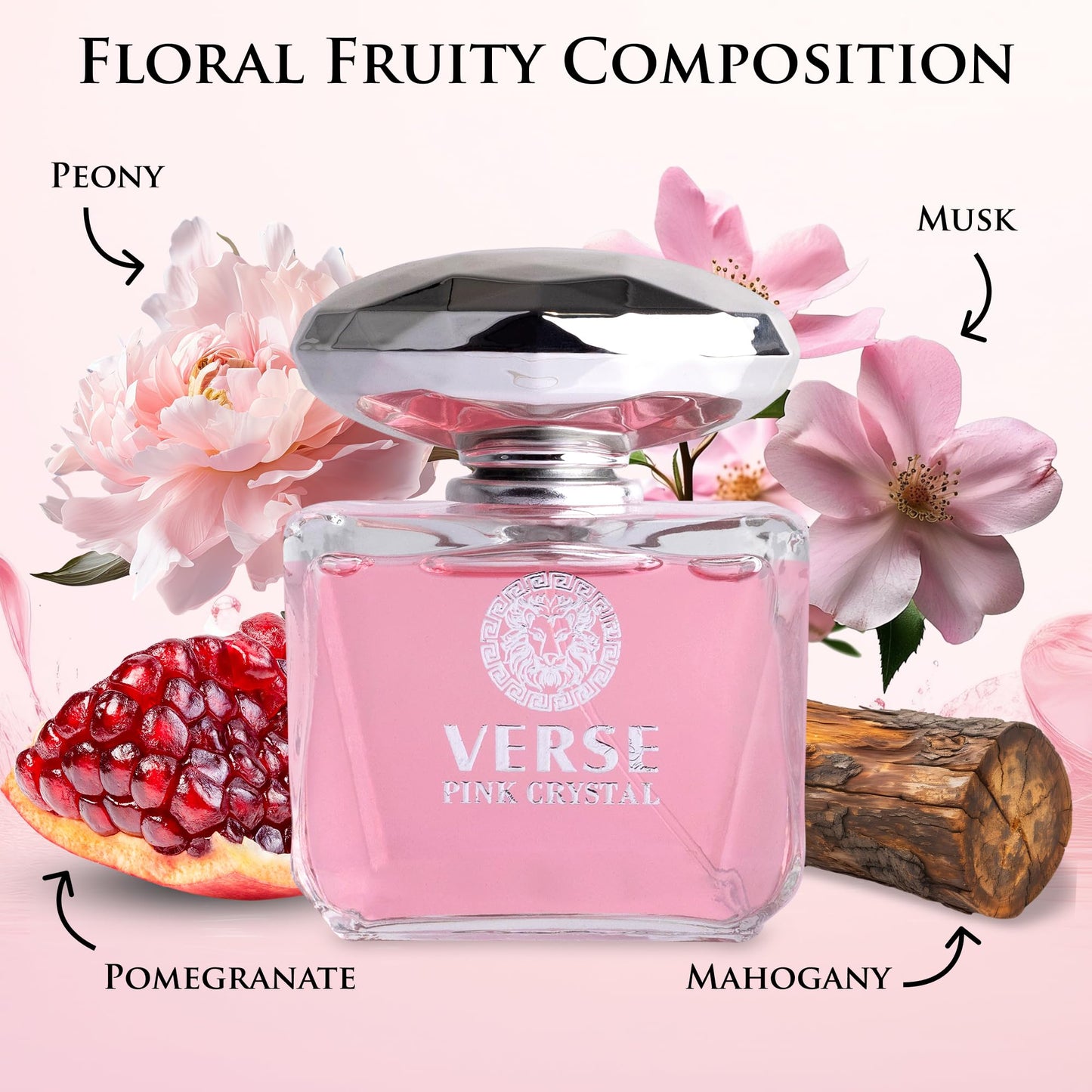 Verse Pink Crystal Eau De Parfum for Woman - Top Notes of Pomegranate, Yuzu & Iced Accord - Base Notes of Peony, Lotus, Magnolia, Amber, Musk