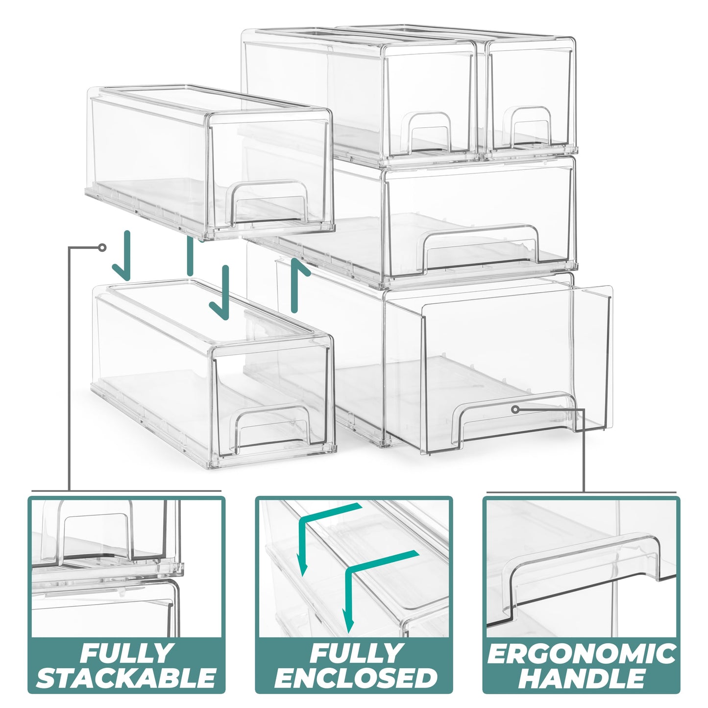 Sorbus Large Clear Stackable Storage Drawers - 2-Pack Plastic Organizer Bins with Handles - Stackable Pull-Out Storage Drawers for Closet, Pantry…