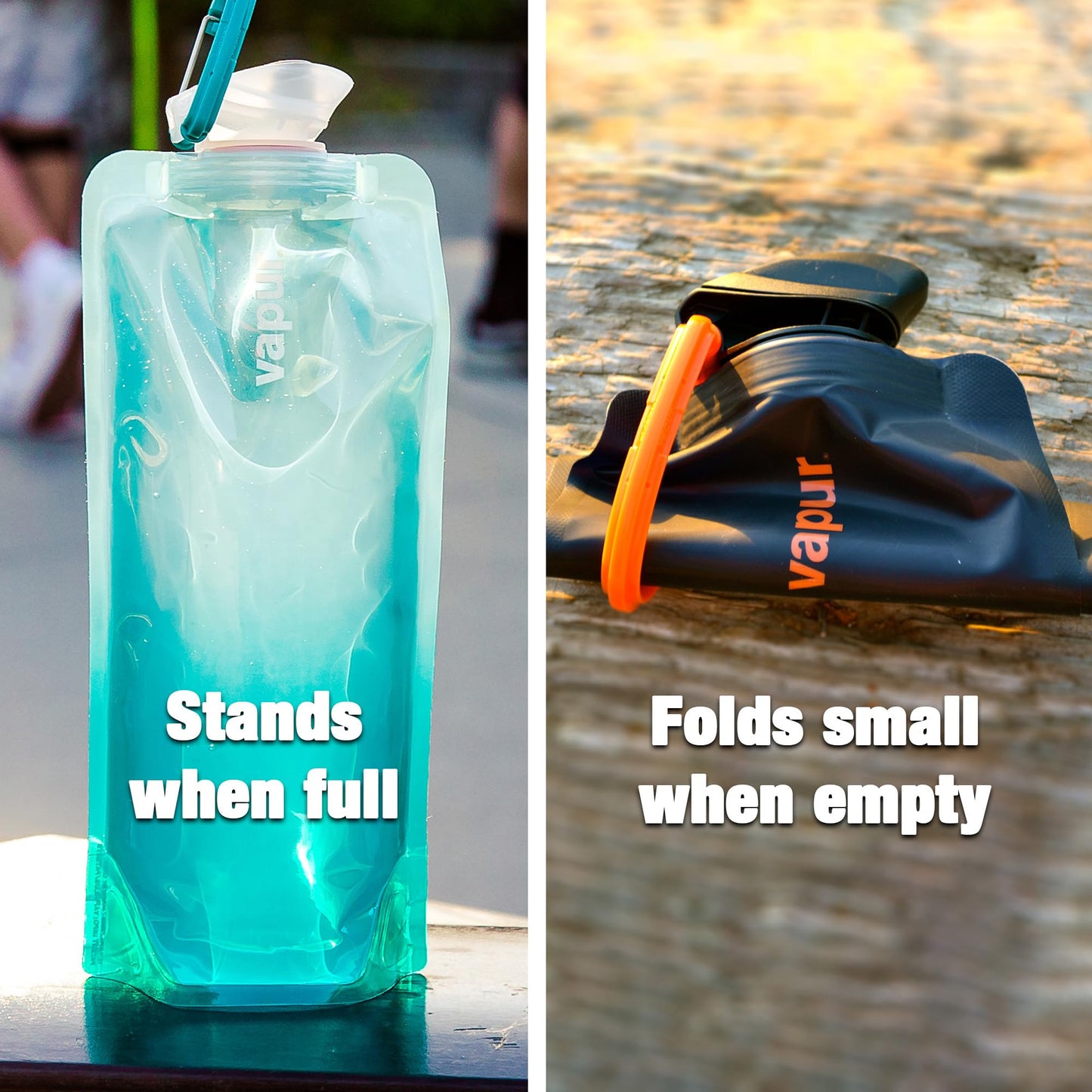 Vapur Flexible, Collapsible Wide Mouth Anti-Bottle with Detachable Carabiner, 34 Ounce, Malibu Teal, Pack of 1