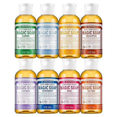 Dr. Bronner's Magic Soap-Pure-Castile Liquid Soap (2 Ounce, Variety Gift Pack)- Regenerative Organic Certified Oils, 18-in-1 Uses: Body, Hair