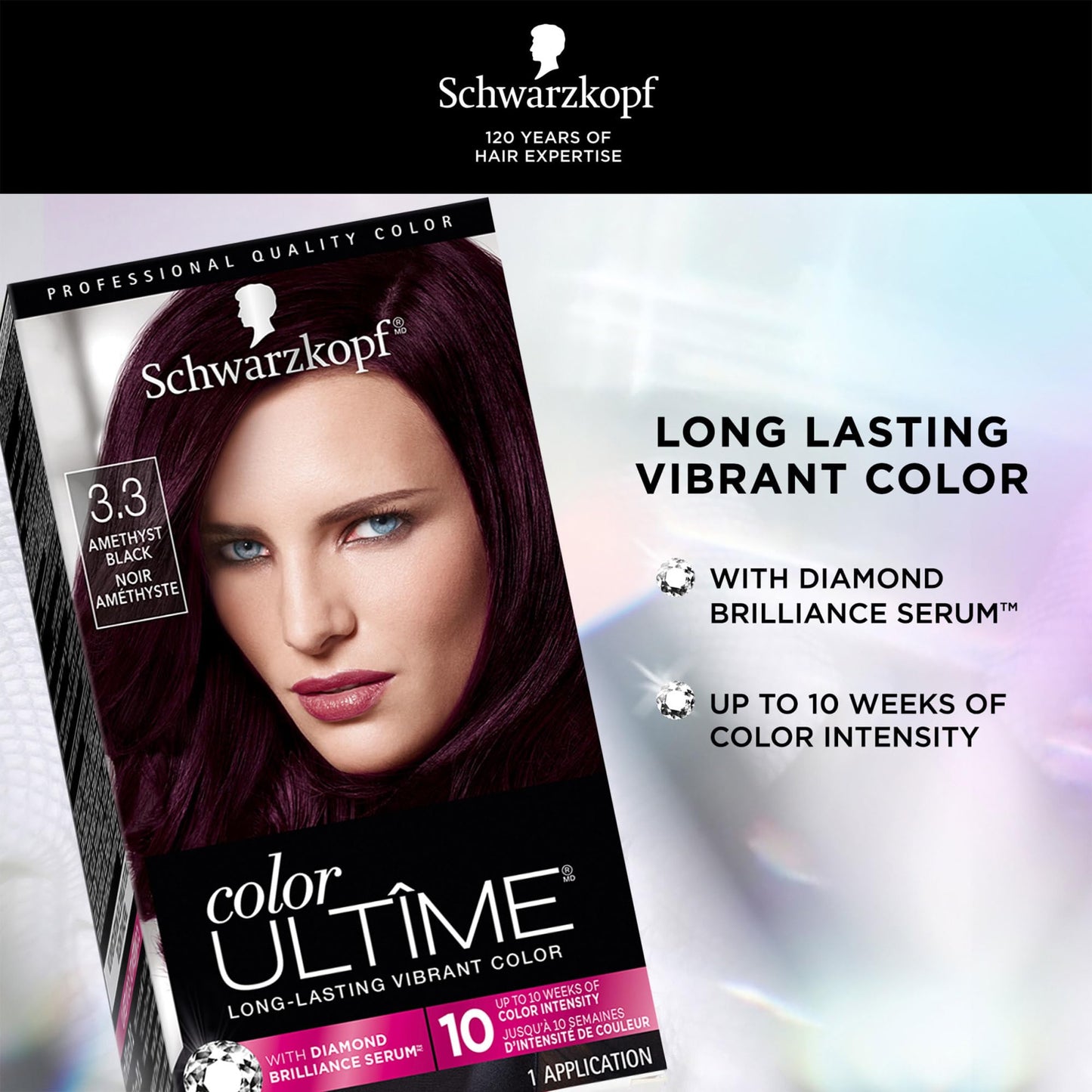 Schwarzkopf Color Ultime Hair Color 3.3 Amethyst Black – Permanent Black Hair Dye with Vivid Intensity & Fade-Resistant Shine up to 10 Weeks