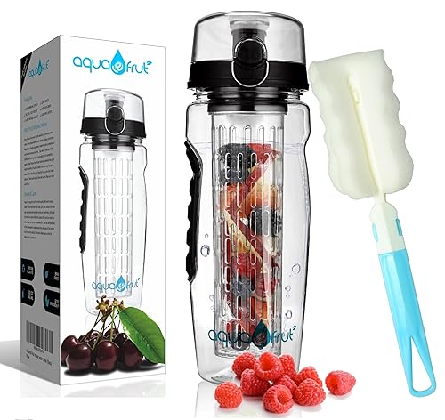 AquaFrut 32 OZ Fruit Infuser Water Bottle BPA-Free Fruit Infusion Sports Bottle - Flip Top Lid w Drinking Spout, Leak Proof, Made of Durable Tritan.