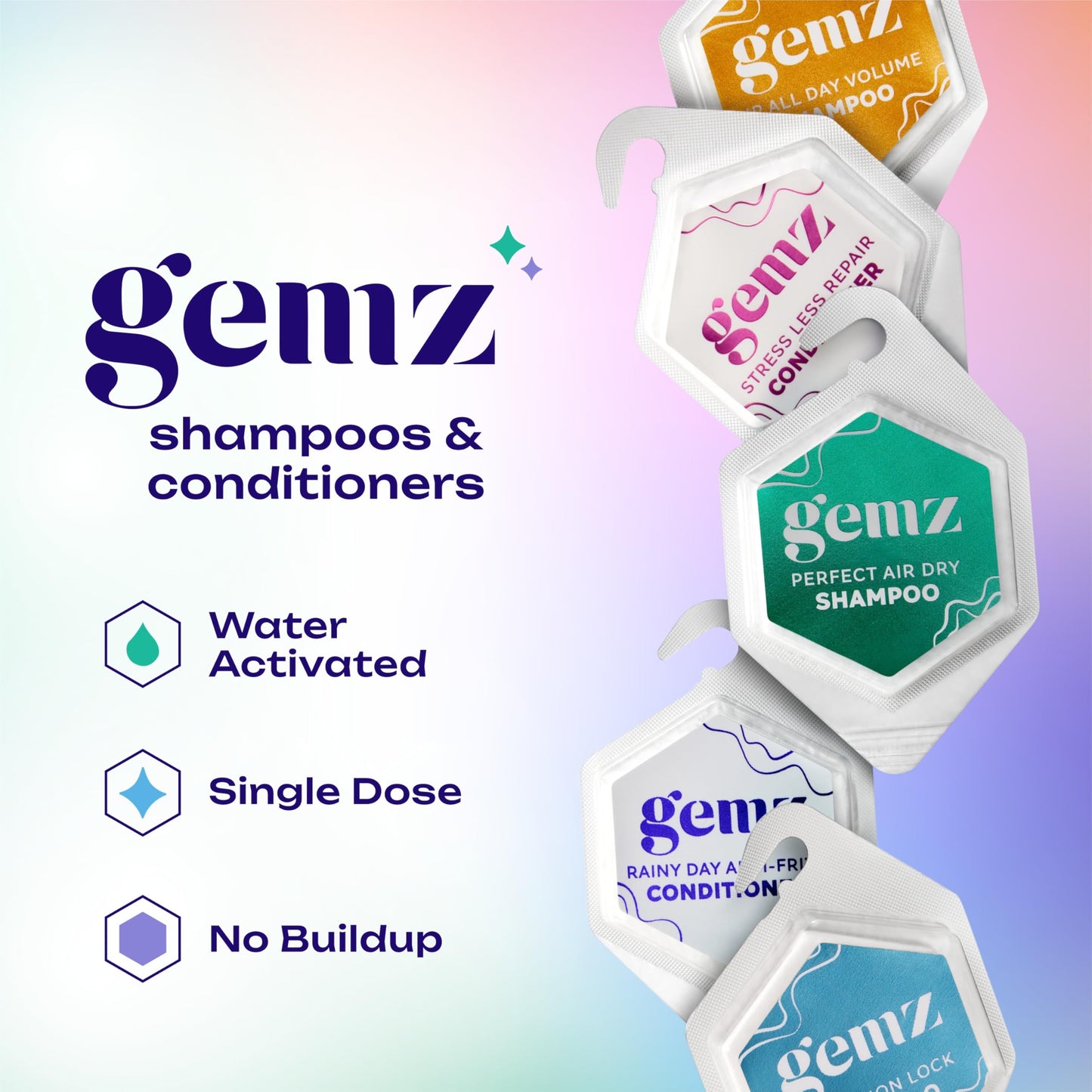 Gemz Shampoo & Conditioner Variety Kit, Water-Activated Single-Dose Solid Hair Care, Shampoos and Conditioners Travel-Size Set, 11-count