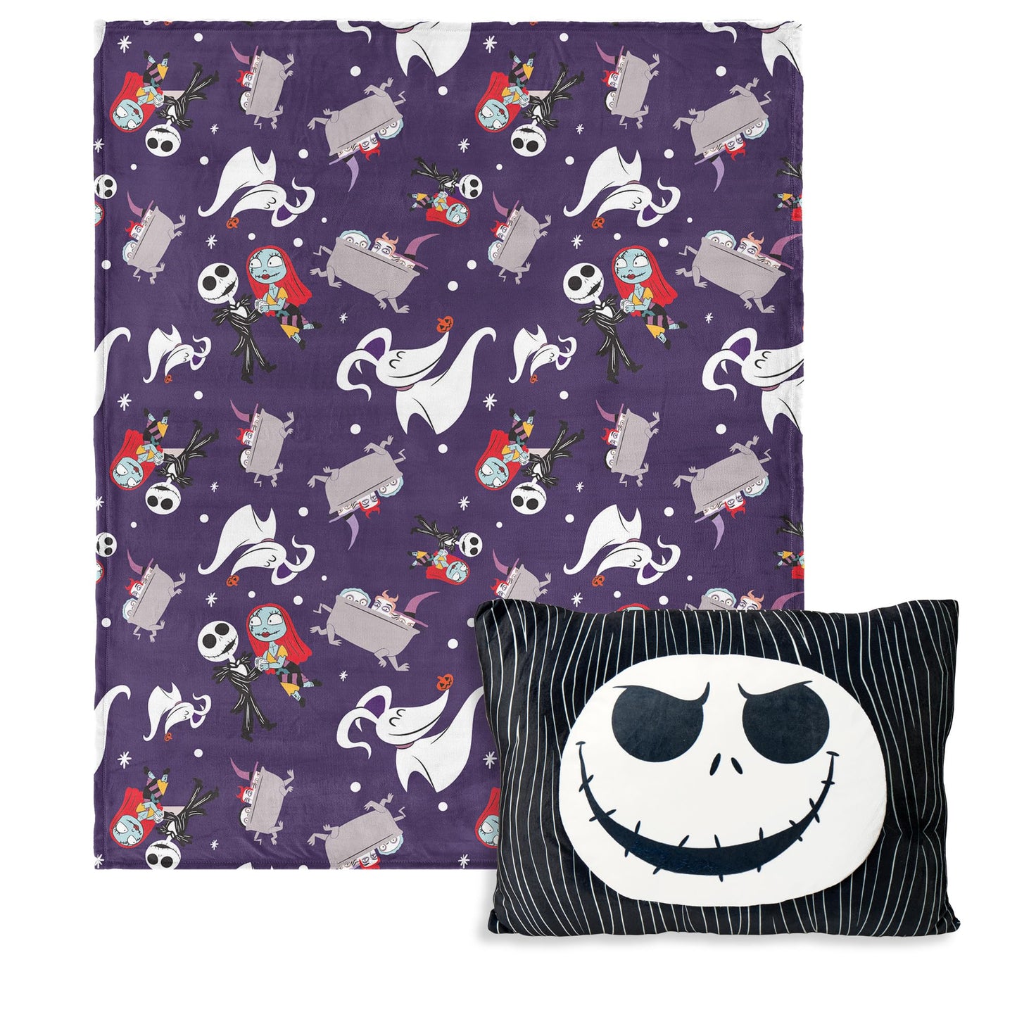 Disney Nightmare Before Christmas, Jump Scare, Silk Touch Throw Blanket, 50 x 60 inches with Plush Pocket Pillow, 14 x 20 inches