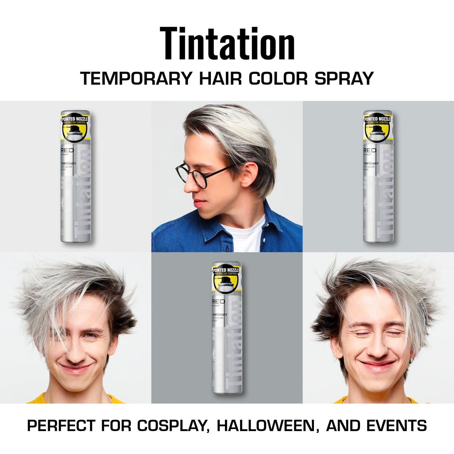 Red by Kiss Tintation Temporary Hair Color Spray 2.82oz, Quick-Dry & Smudge-Proof, Vivid Color Washable Hair Dye, Styling Spray Cosplay Halloween