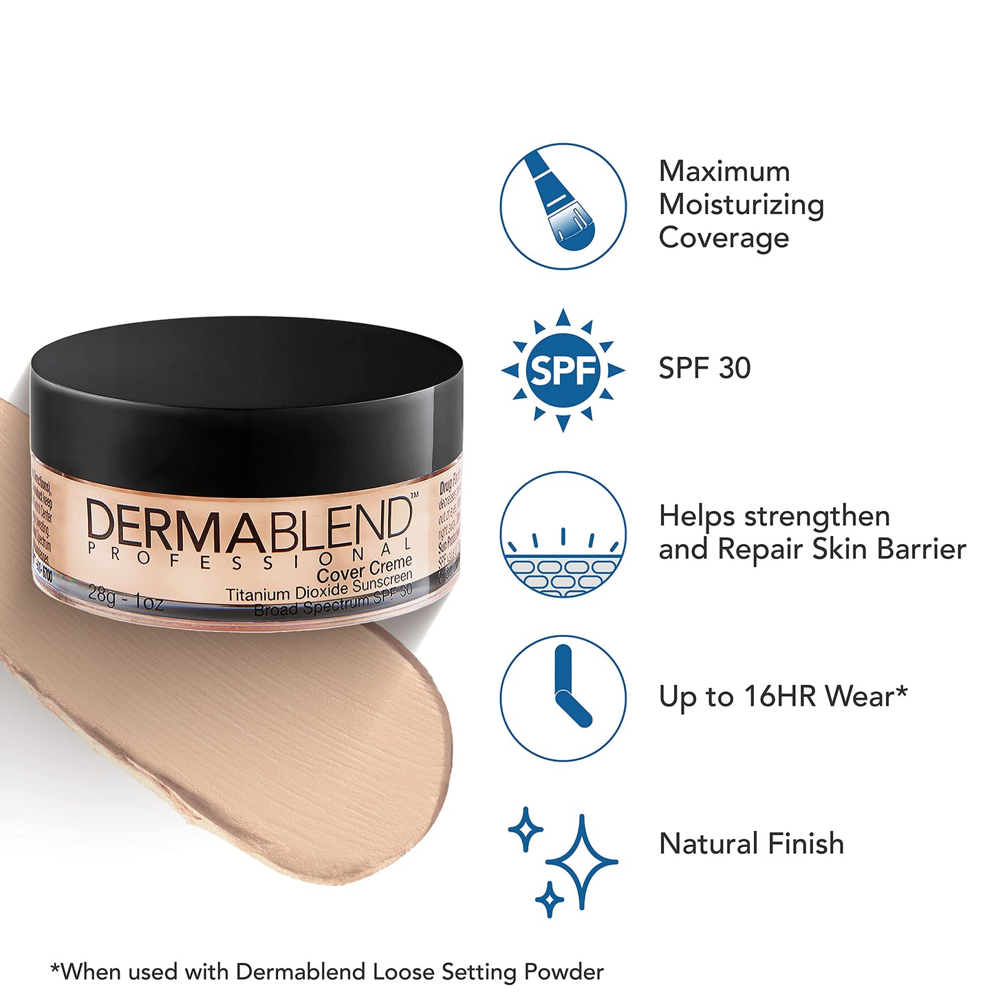 Dermablend Cover Creme High Coverage Foundation with SPF 30 10C Rose Beige, 1 Oz