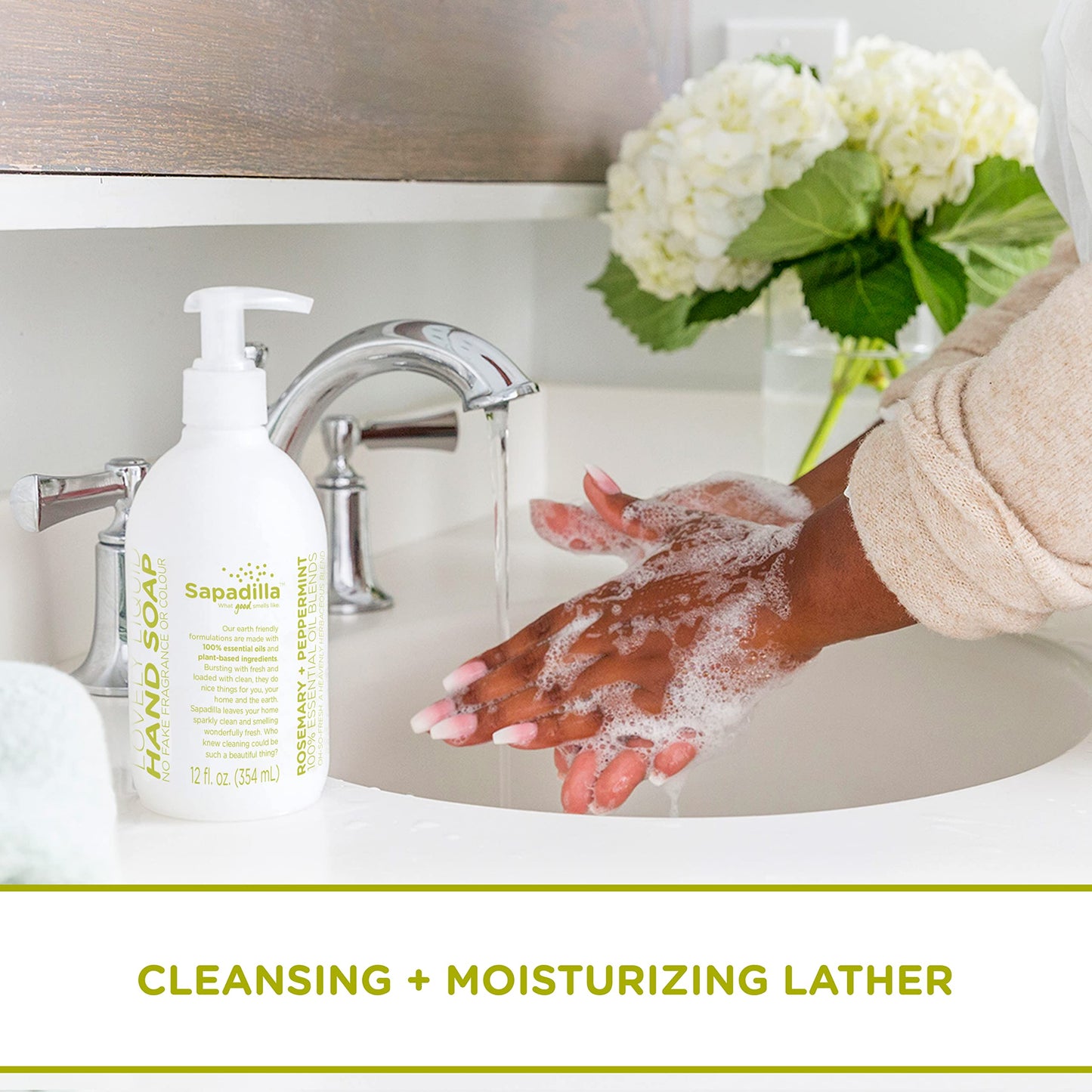 Sapadilla Liquid Hand Soap - Rosemary + Peppermint - Made with 100% Pure Essential Oil Blends, Cleansing & Moisturizing, Aromatic & Fragrant Hand