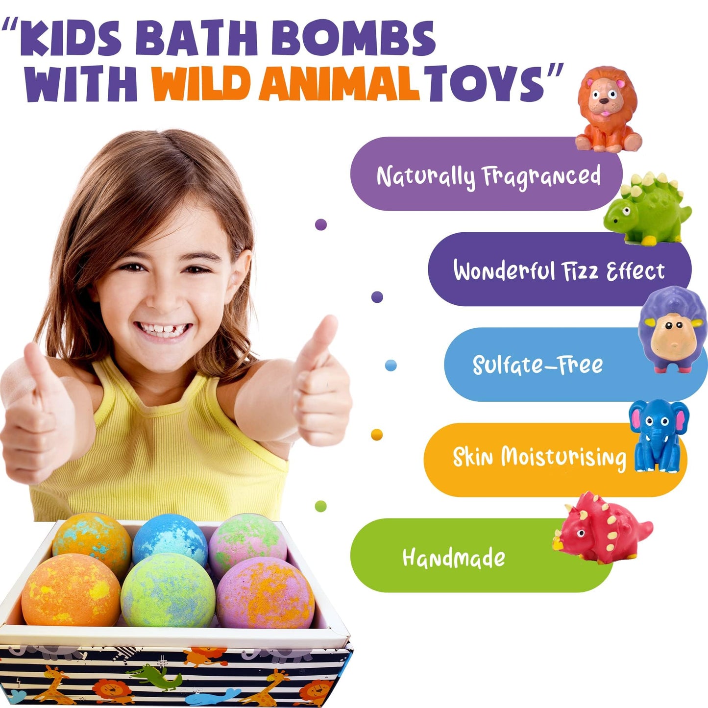 Bath Bombs for Kids with Surprise Inside - Organic Bath Fizzies with Toys Inside. All Natural, Gentle, and Kids Safe, Rainbow Spa Bath Fizz Balls…