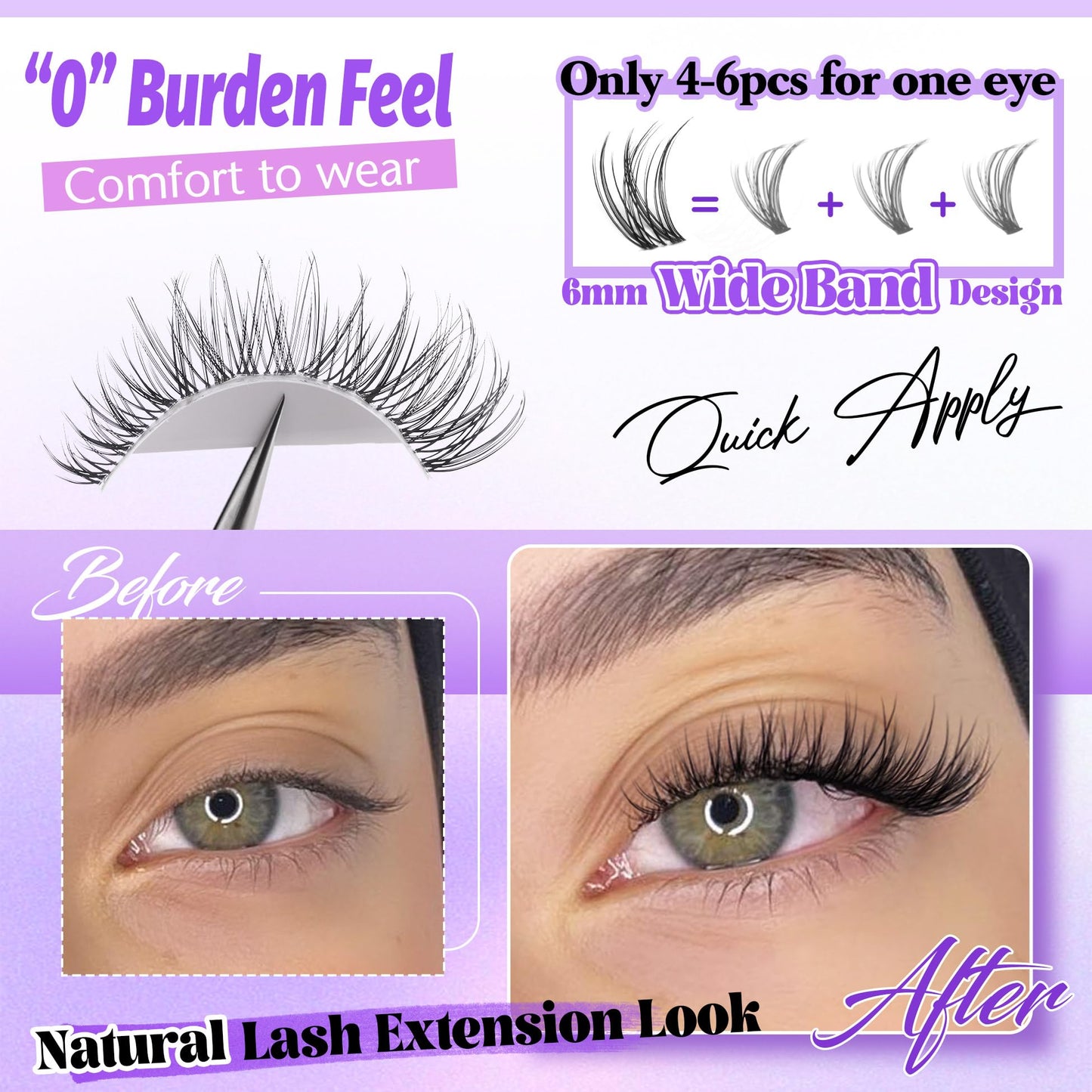 ALICE Natural Lash Clusters Lash Extensions Invisible Band Waterproof 8-16mm Cluster Eyelash Extensions Wispy Eyelash Clusters Individual Lashes Beauty and Personal Care ALICE