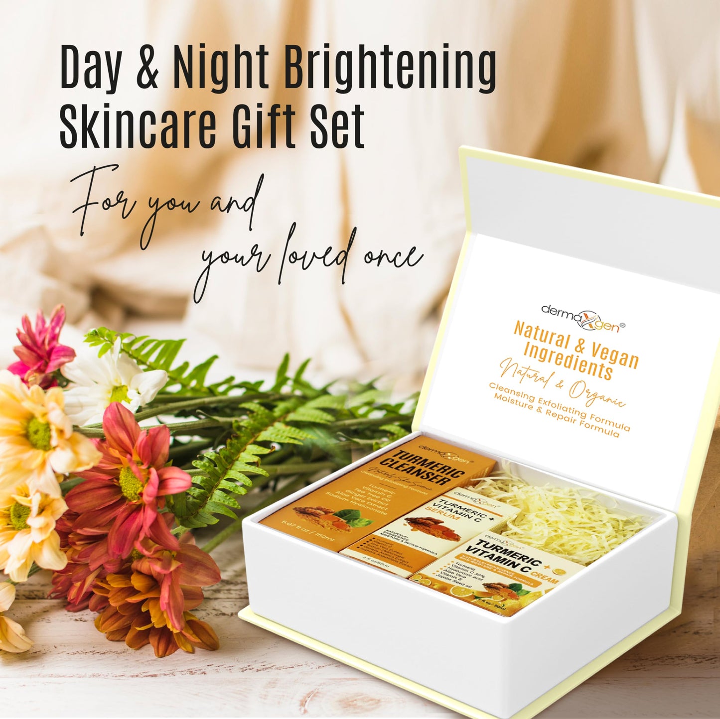 Dermaxgen Turmeric Complete Facial Care Kit - Organic Glowing Skin Anti-Aging, Rejuvenating, Boosting Collagen & Hydrating - Day & Night Brightening