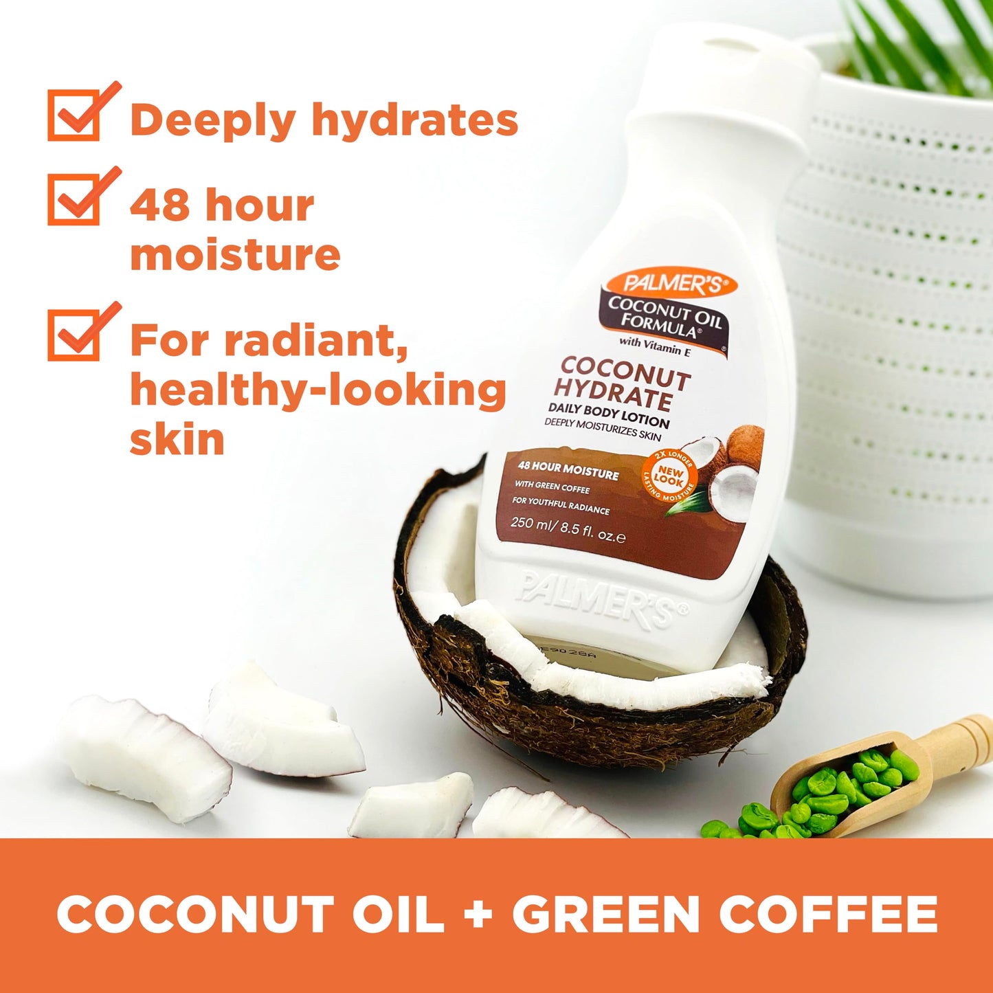 Palmer's Coconut Oil Formula Body Lotion for Dry Skin, Hand & Body Moisturizer with Green Coffee Extract & Vitamin E, Flip Cap Bottle, 8.5 Fl Oz (Pack