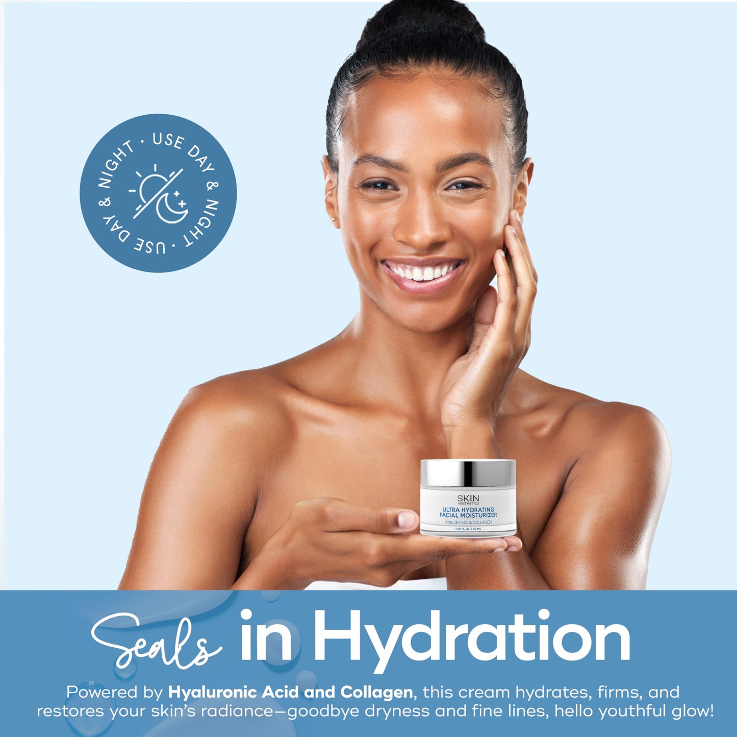 Skin Aesthetics Hyaluronic Acid & Collagen Face Moisturizer - Anti-Aging, Ultra Hydrating, Fine Lines & Wrinkles Treatment - Dermatologist Tested