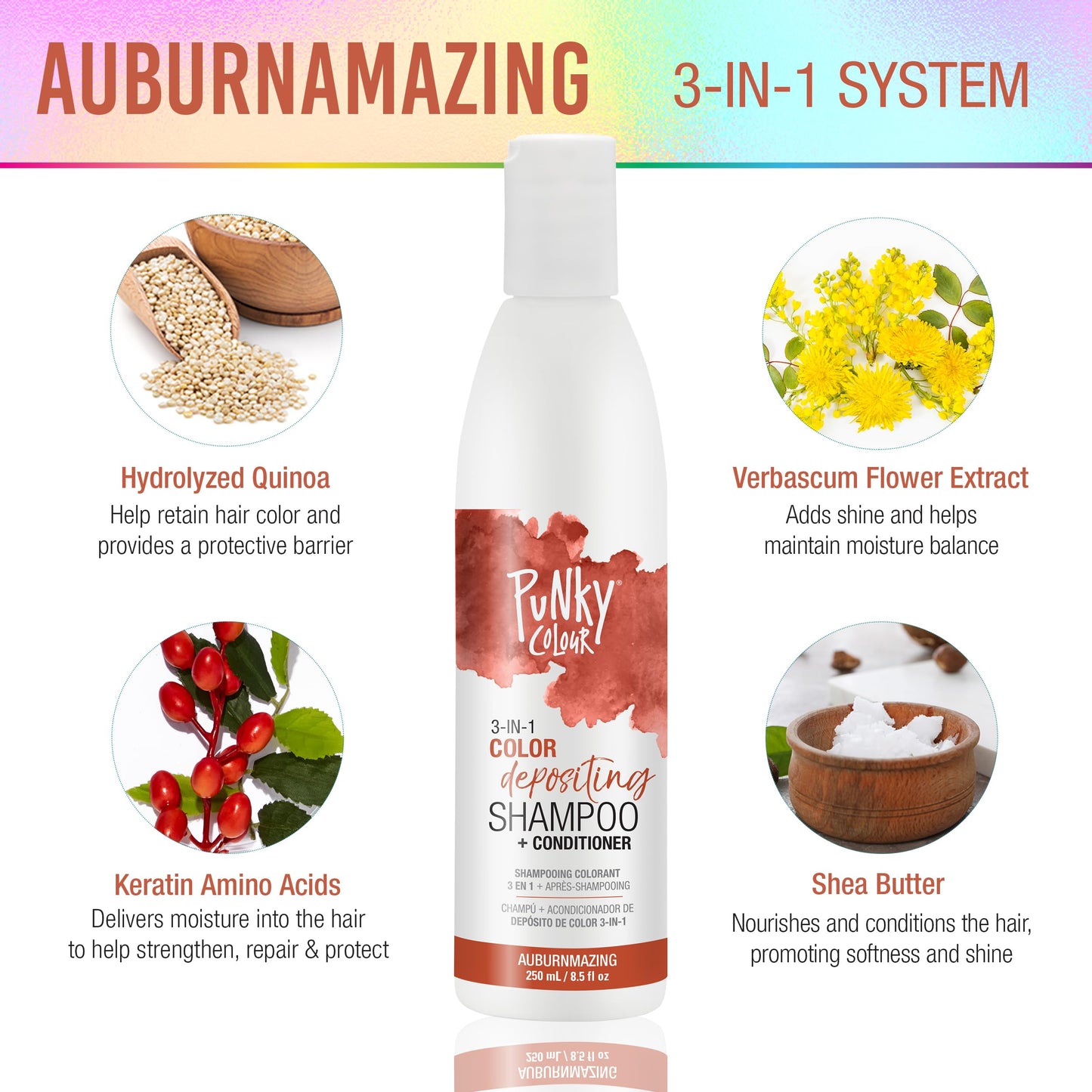 Punky Colour 3-in-1 Color Depositing Conditioner & Hair Cleanser - Auburnmazing, Semi Permanent Hair Color, Temporary Hair-Dye, Sulfate-Free, Vegan